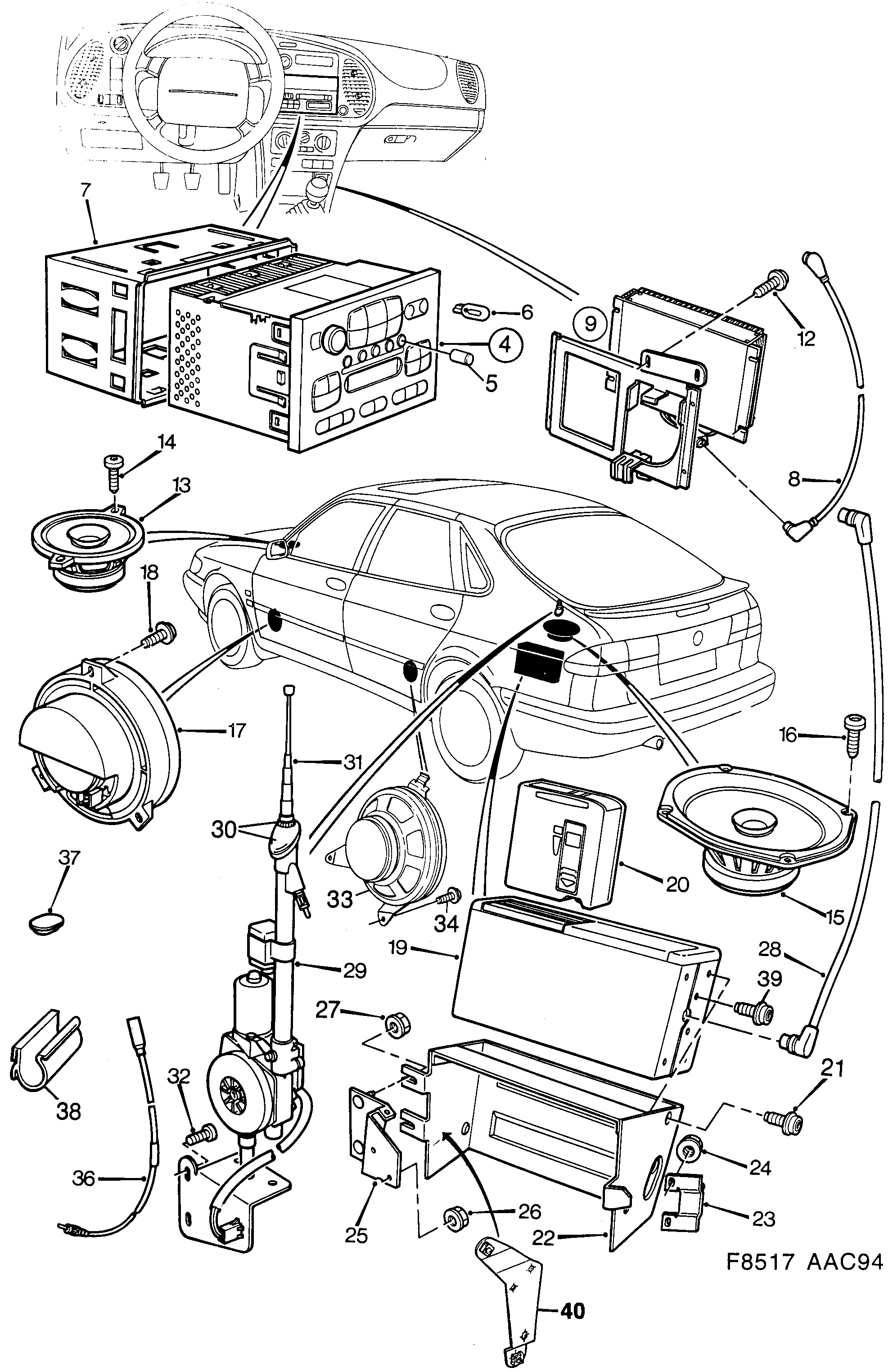 Schéma technique Saab 900 1994 - Section 990 : Autre équipement électrique