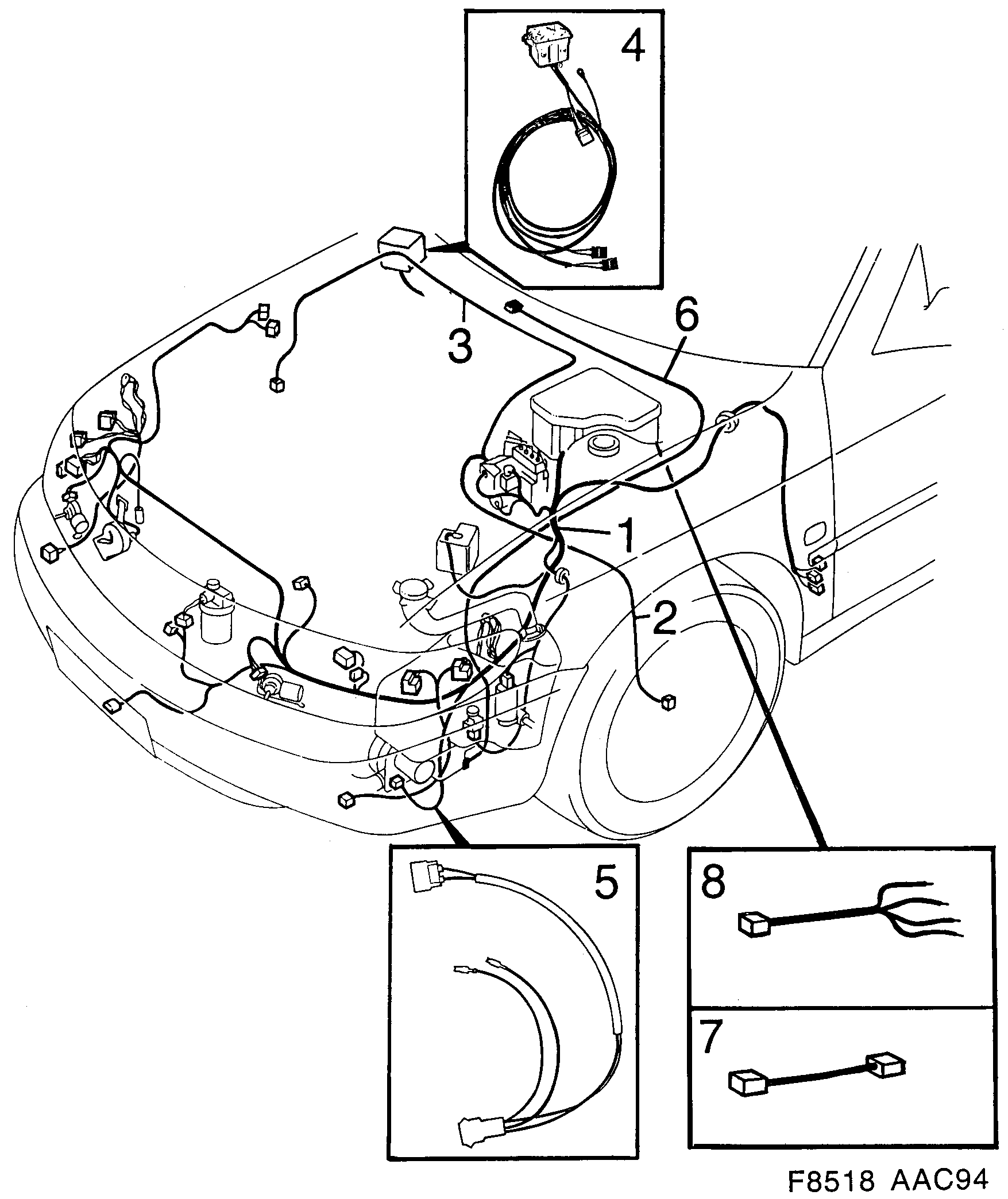 Schéma technique Saab 900 1994 - Section 1080 : Wiring and fuses