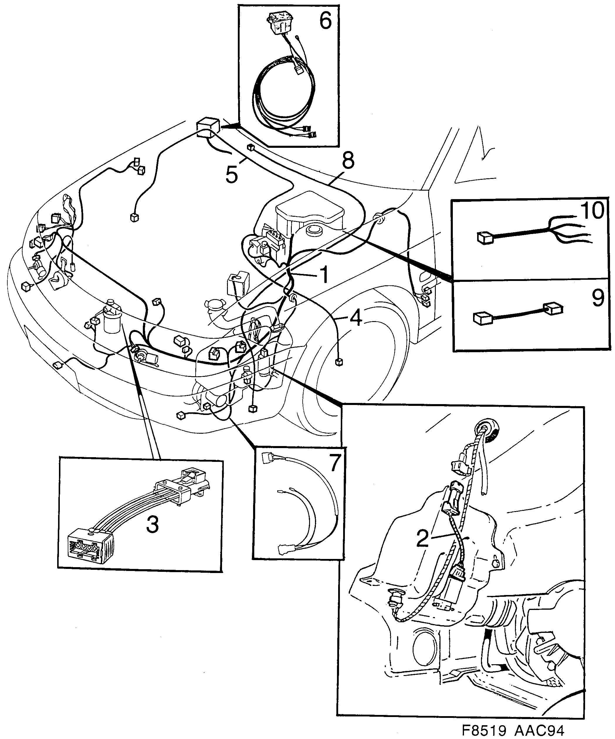 Schéma technique Saab 900 1995 - Section 1290 : Wiring and fuses
