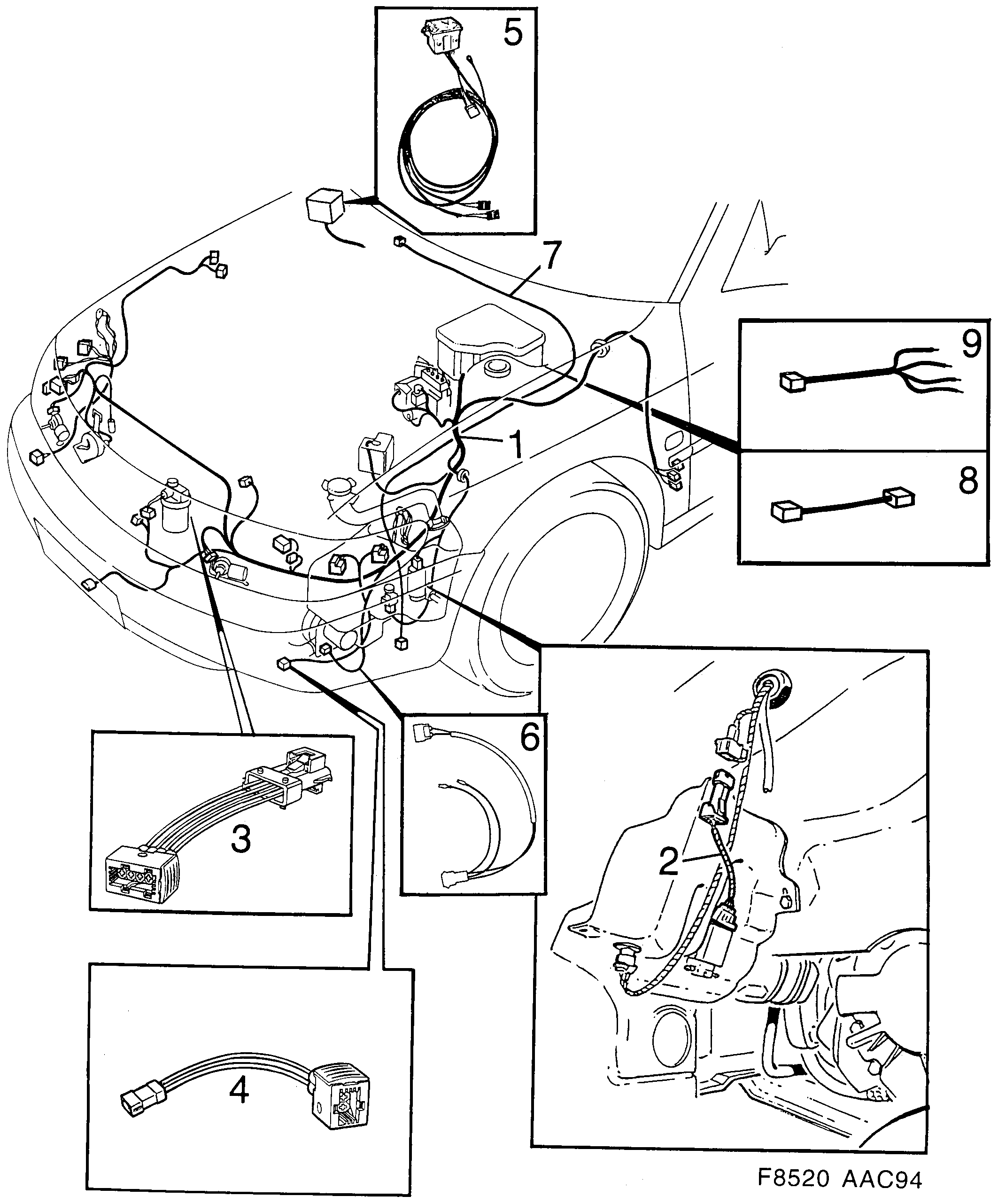 Schéma technique Saab 900 1996 - Section 1500 : Wiring and fuses