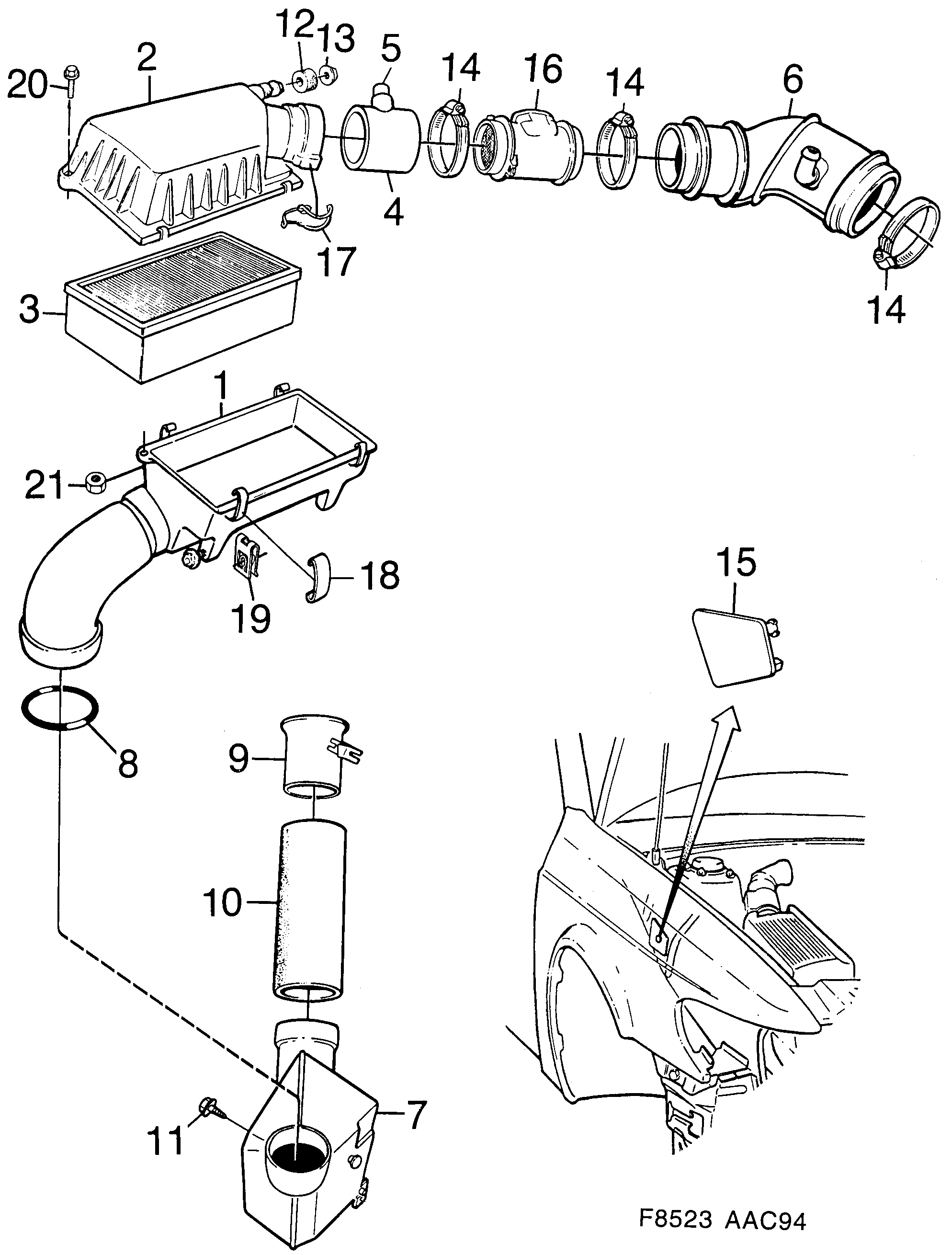 Schéma technique Saab 900 1997 - Section 810 : Fuel system