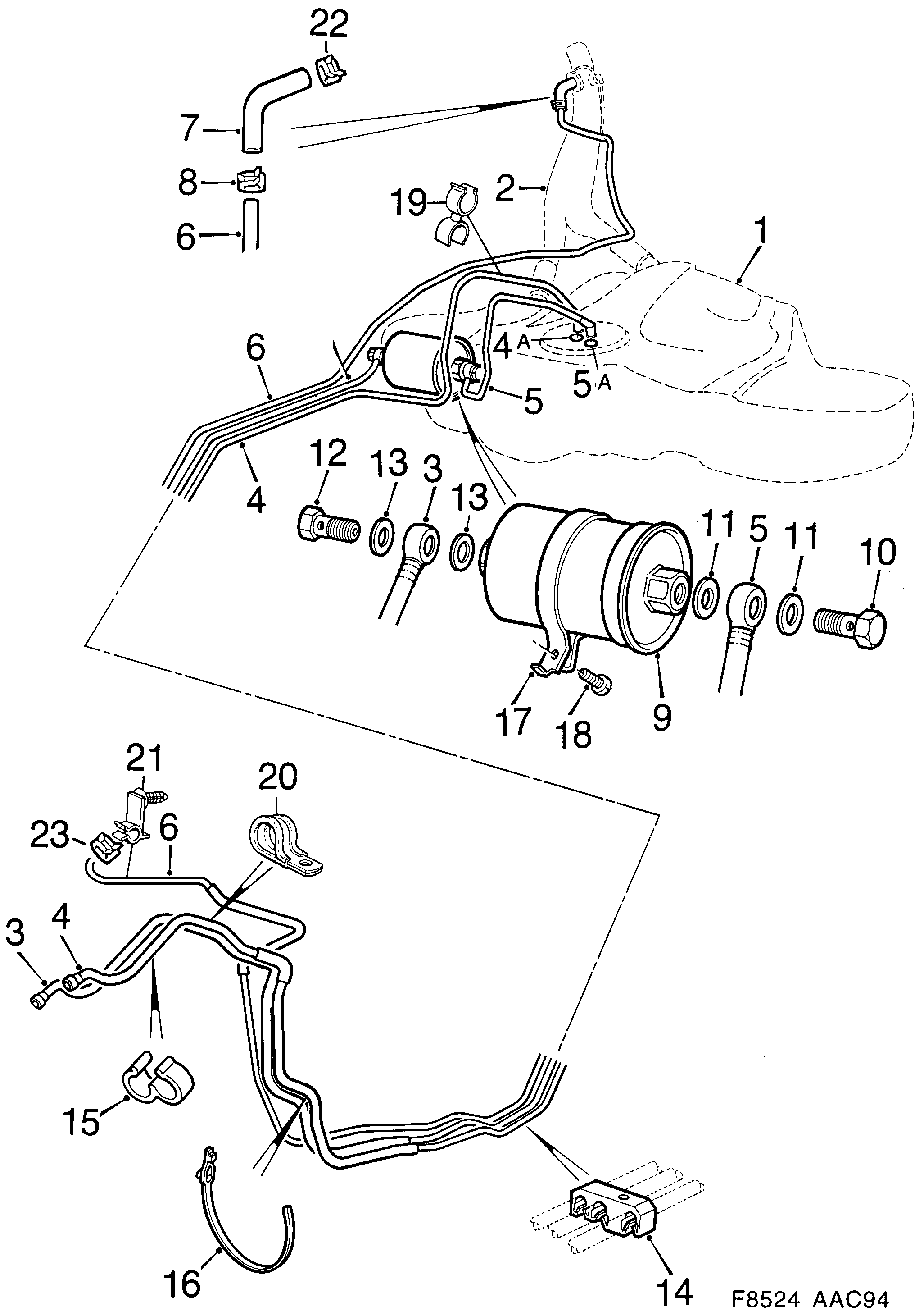 Schéma technique Saab 900 1998 - Section 870 : Fuel system