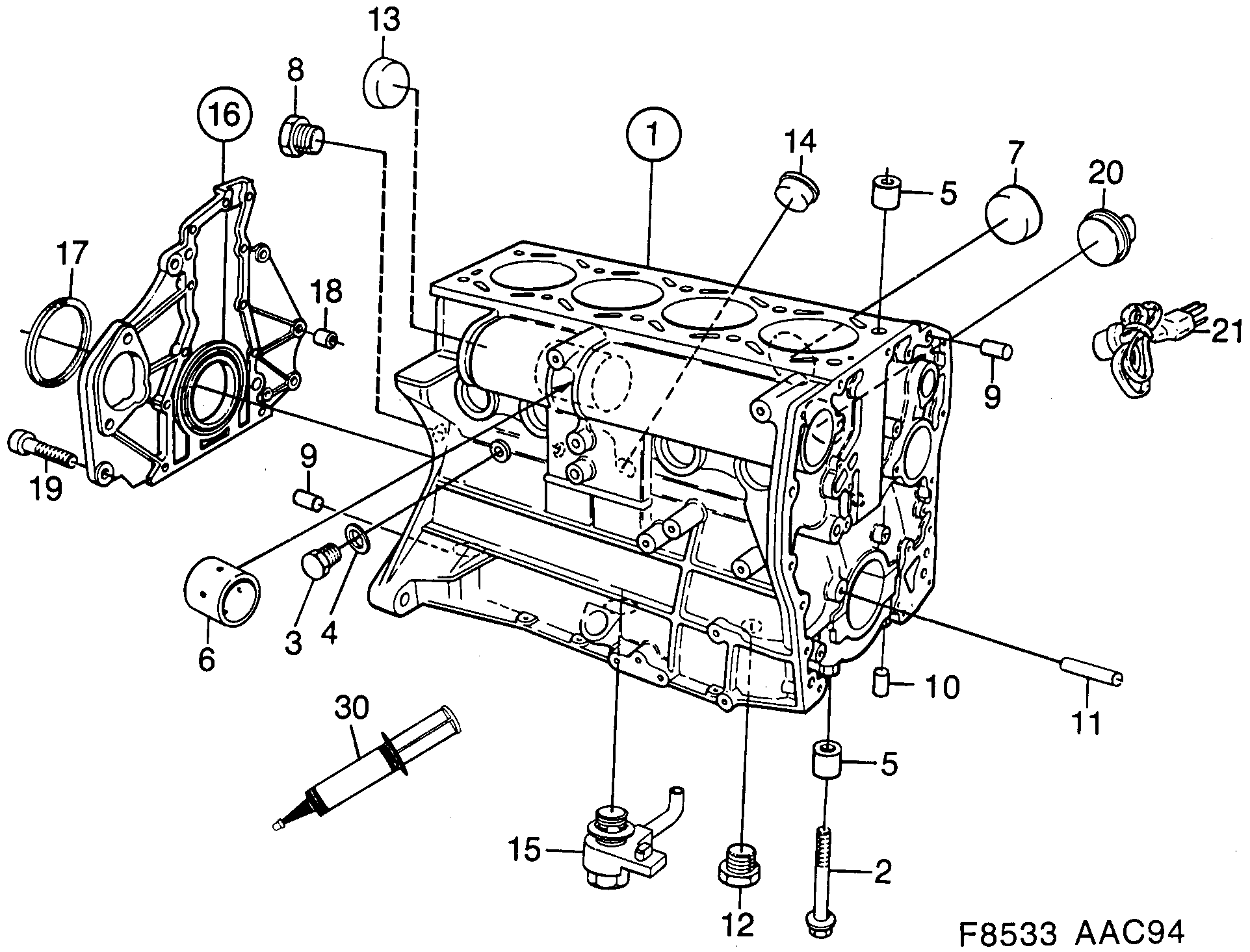 Schéma technique Saab 900 1997 - Section 210 : Short block