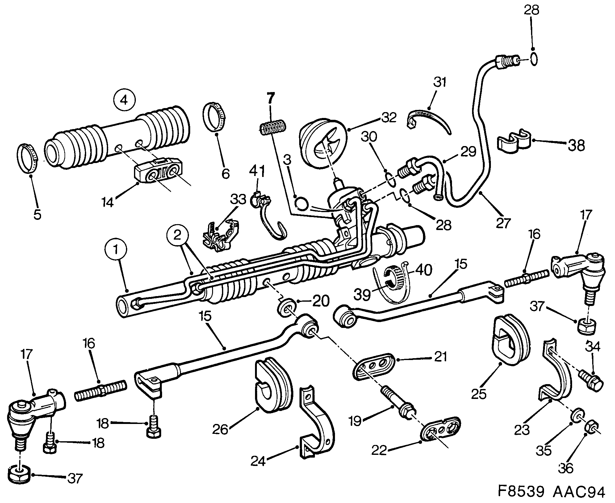 Schéma technique Saab 900 1996 - Section 210 : Direction