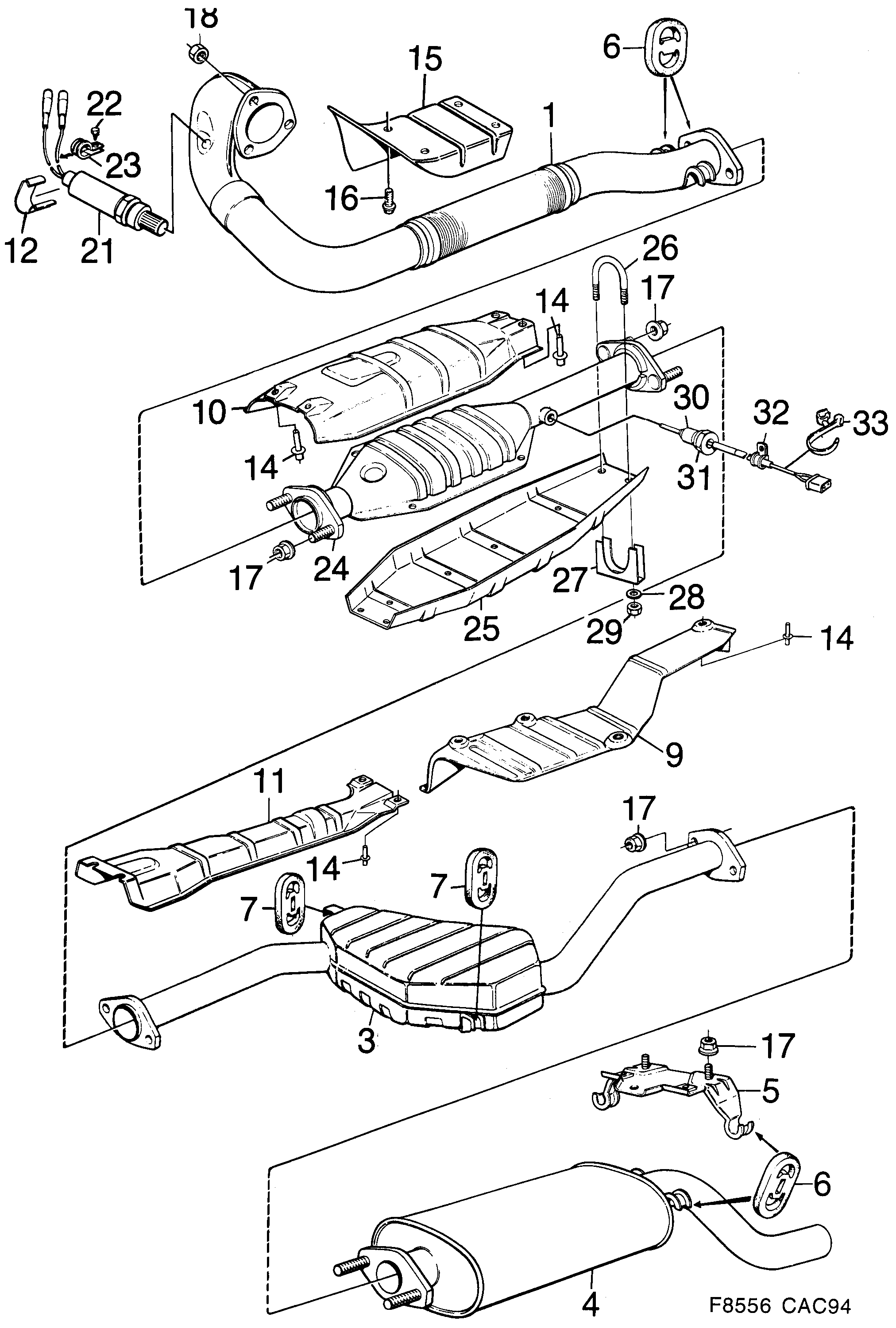 Schéma technique Saab 9000 1997 - Section 1590 : Intake and exhaust system