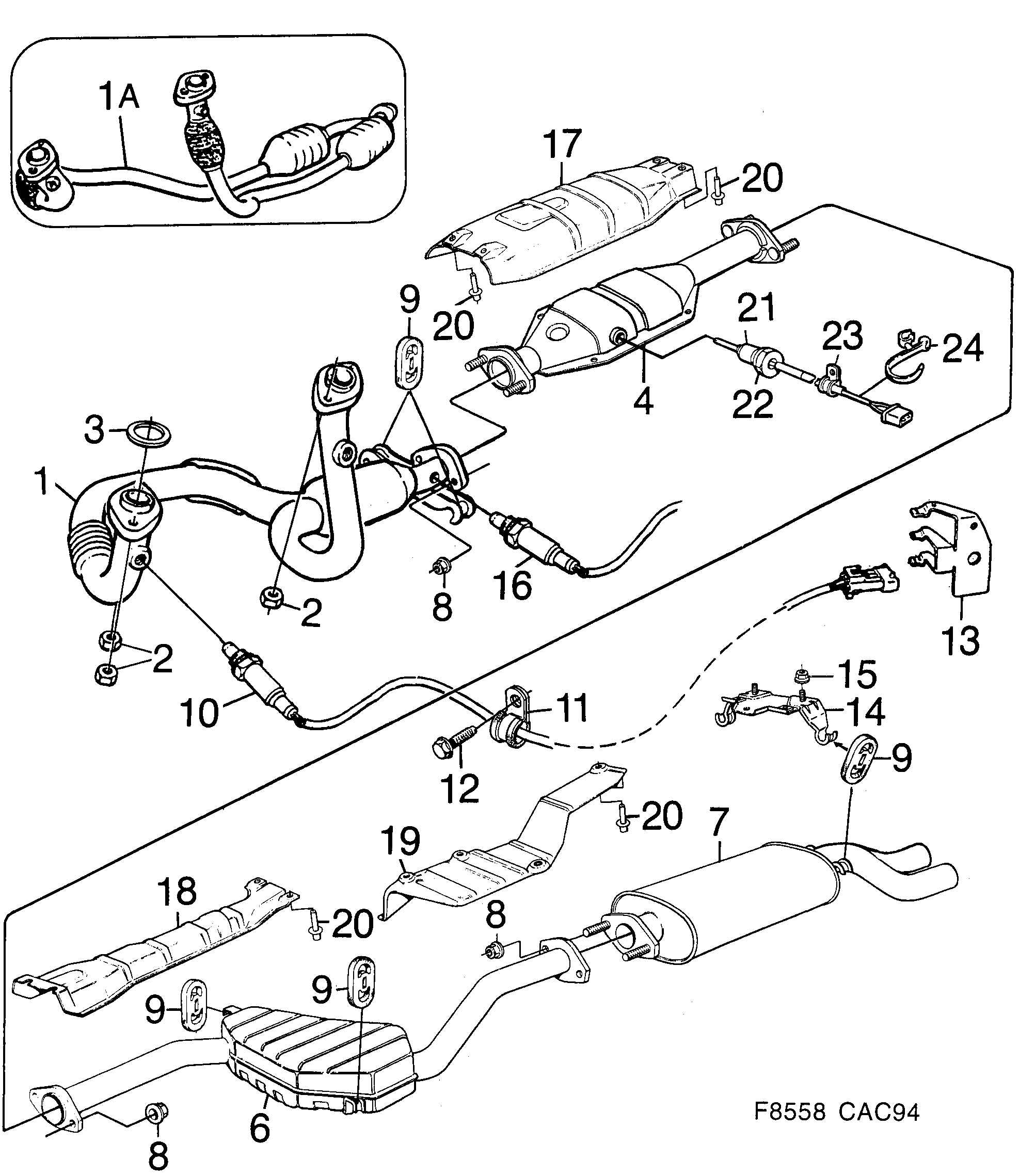 Schéma technique Saab 9000 1997 - Section 1710 : Intake and exhaust system