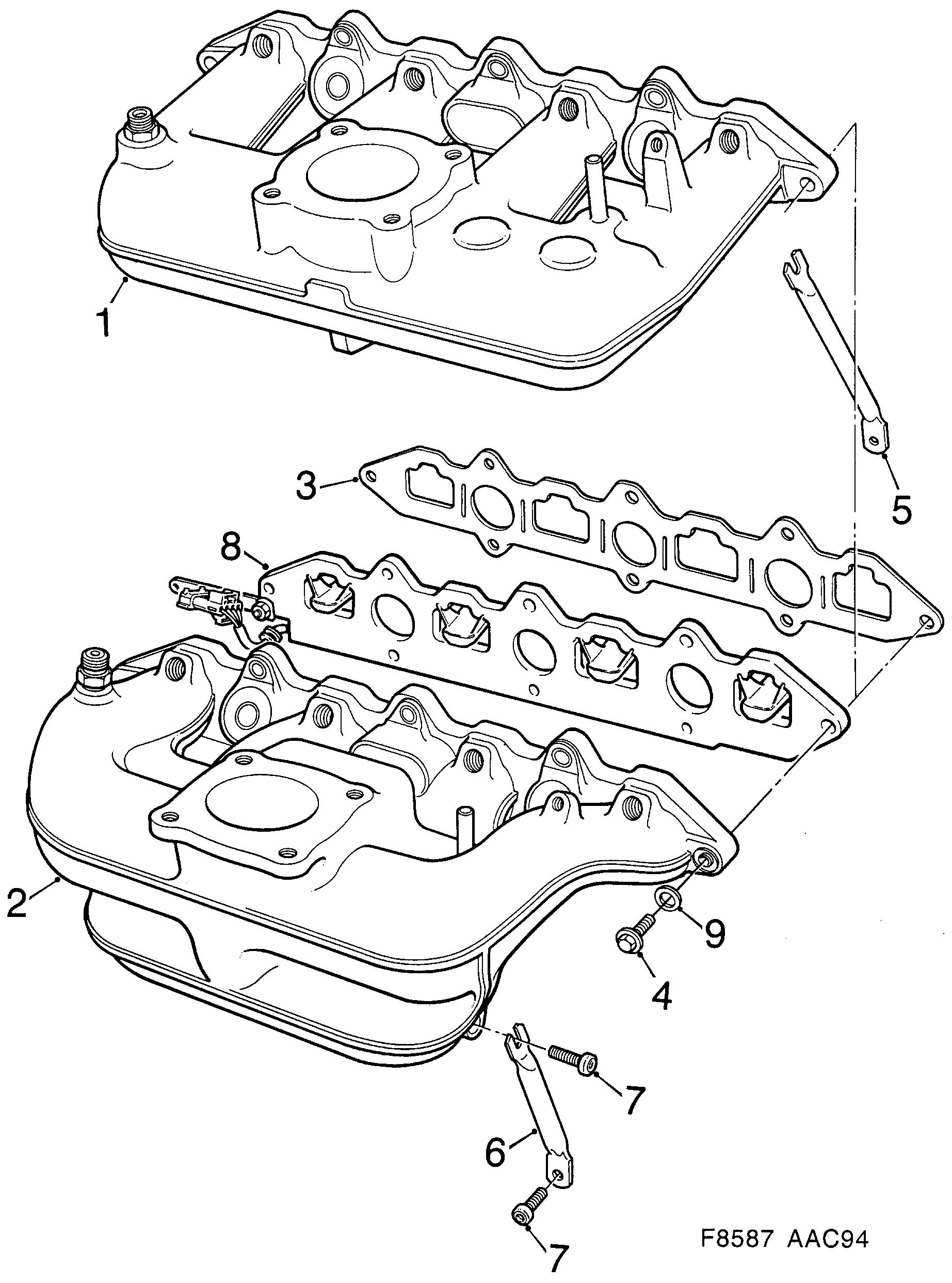 Schéma technique Saab 900 1997 - Section 1080 : Intake and exhaust system