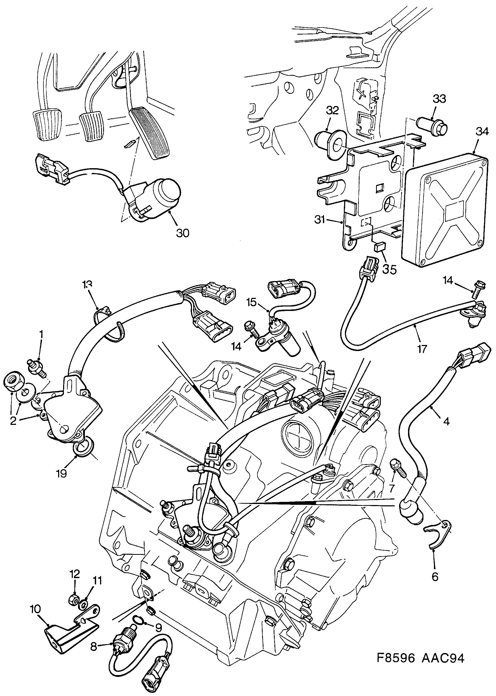 Schéma technique Saab 900 1996 - Section 630 : Boîte de vitesses, automatique