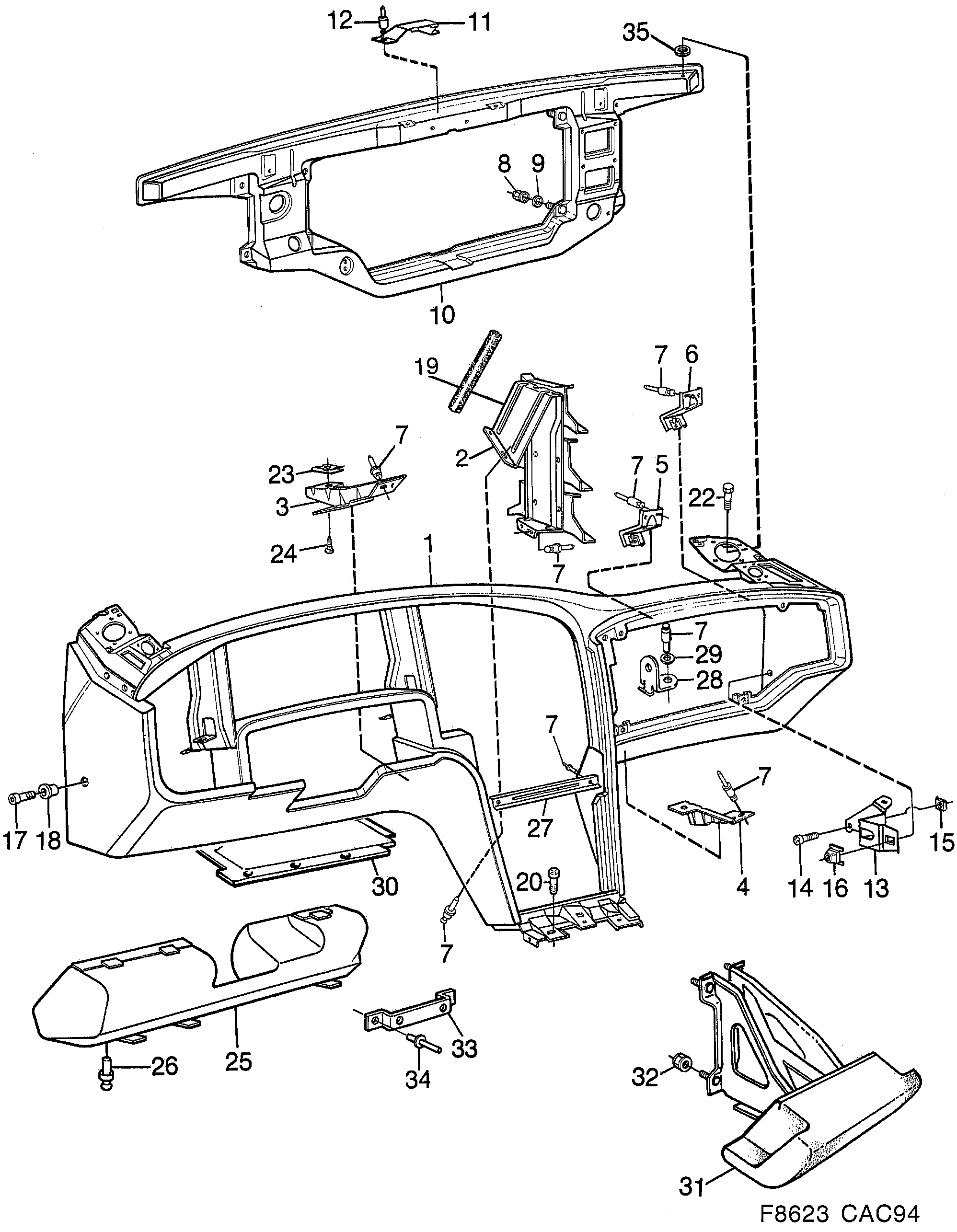 Schéma technique Saab 9000 1995 - Section 150 : Приборная панель