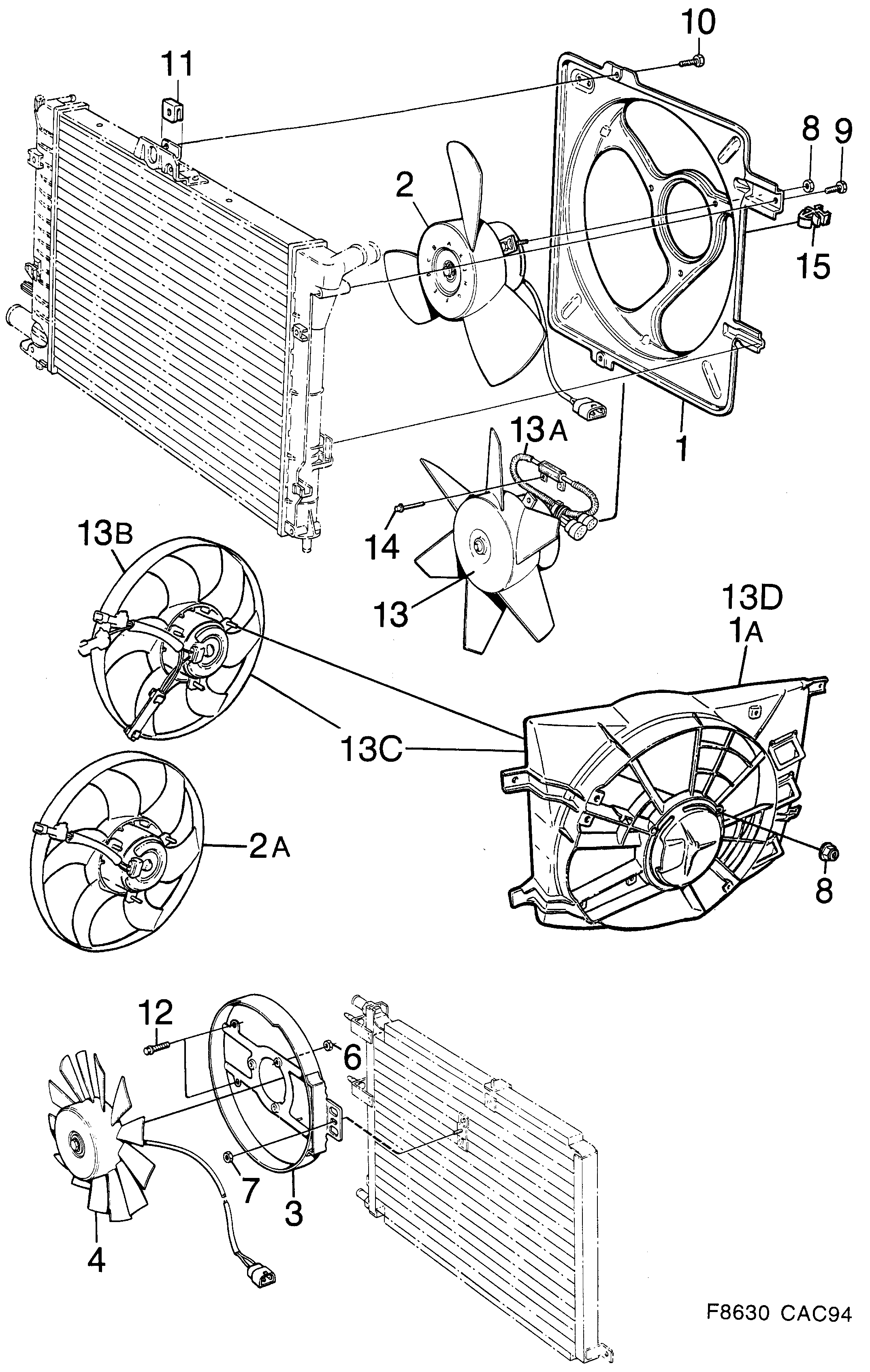 Schéma technique Saab 9000 1997 - Section 1830 : Cooling system