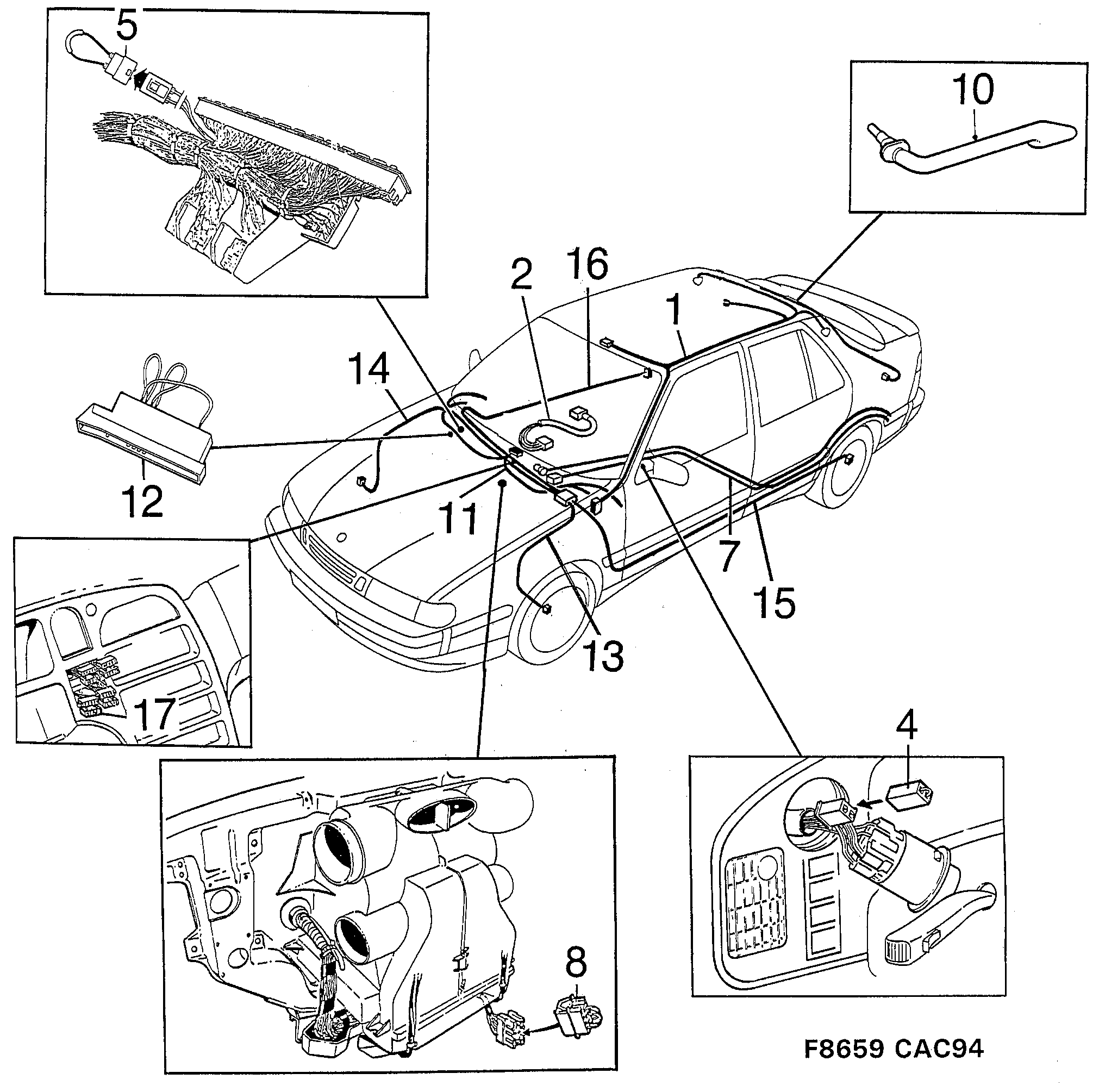Schéma technique Saab 9000 1998 - Section 1980 : Conduites et fusibles