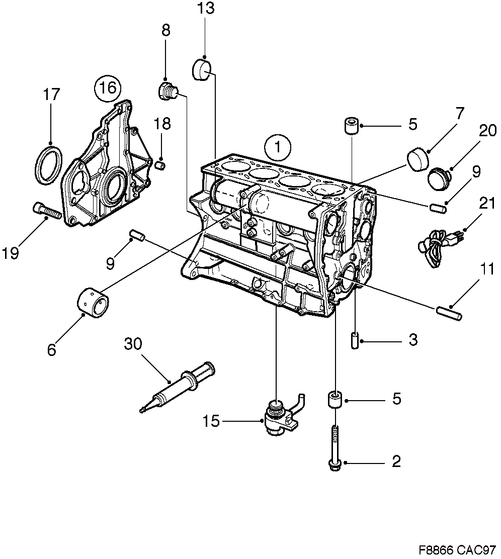 Schéma technique Saab 9-5 (9600) 2009 - Section 190 : Corps de moteur