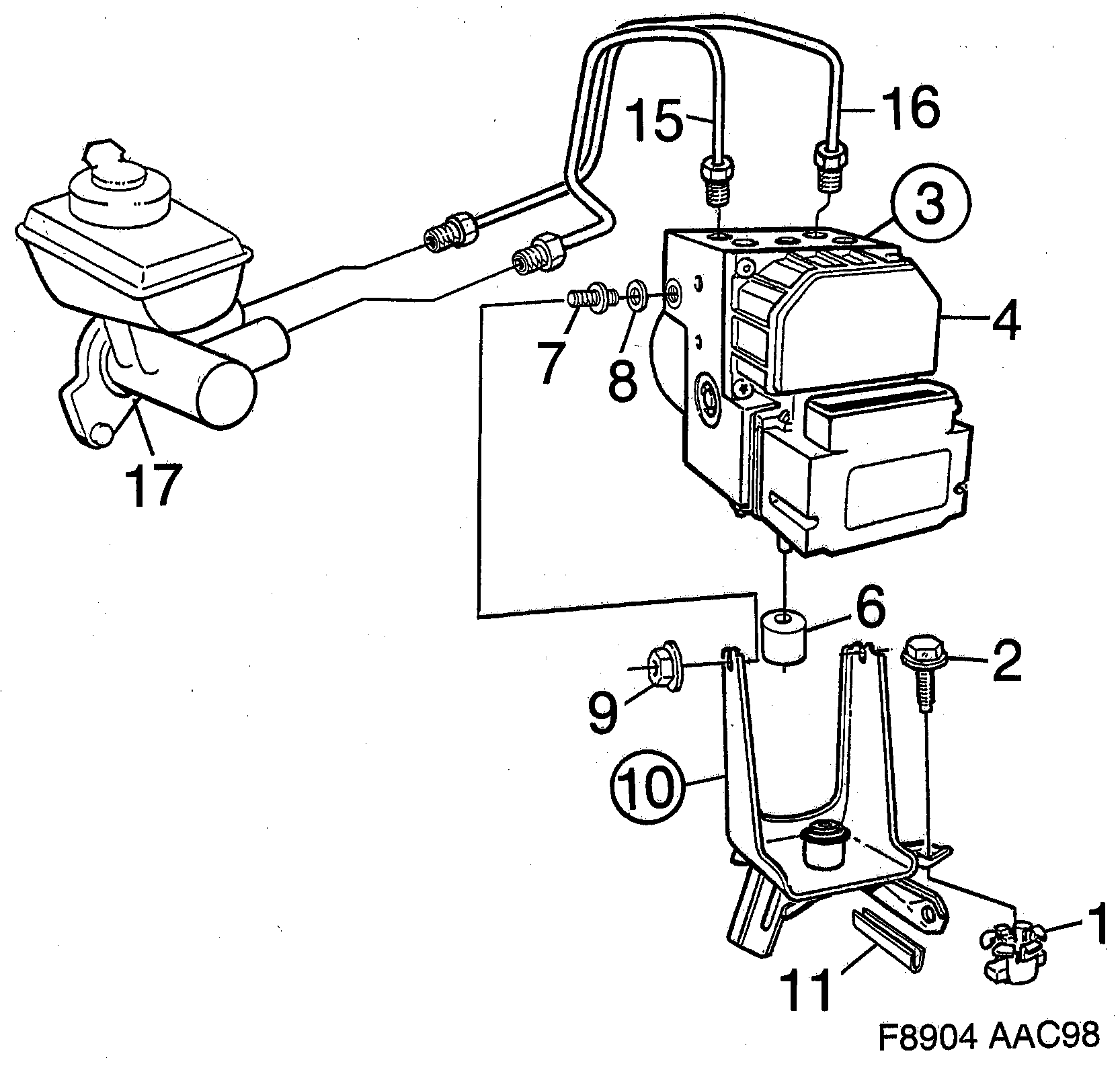 Schéma technique Saab 9-3 (9400) 1999 - Section 160 : Circuit de frein au pied