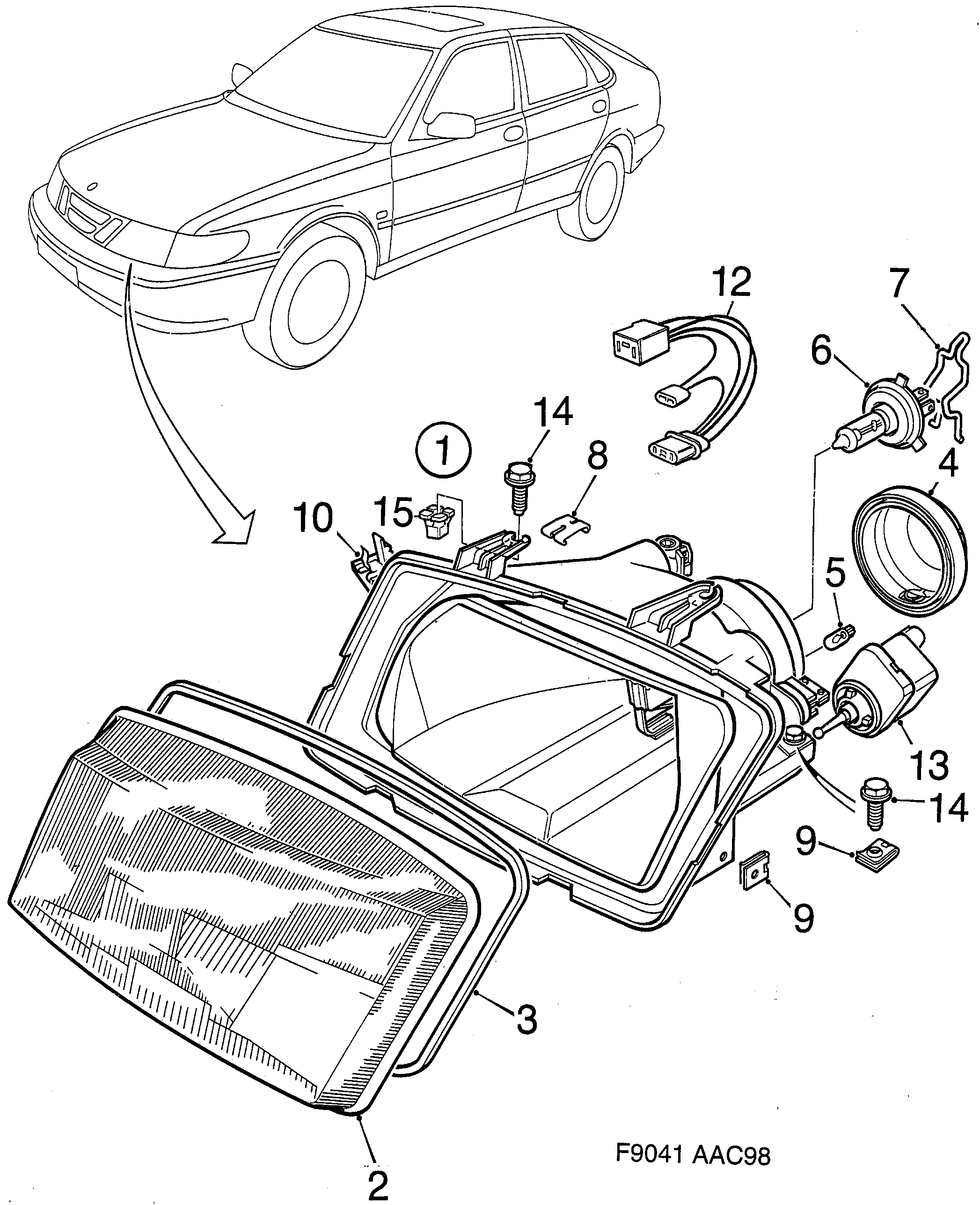 Schéma technique Saab 9-3 (9400) 1999 - Section 370 : Eclairage