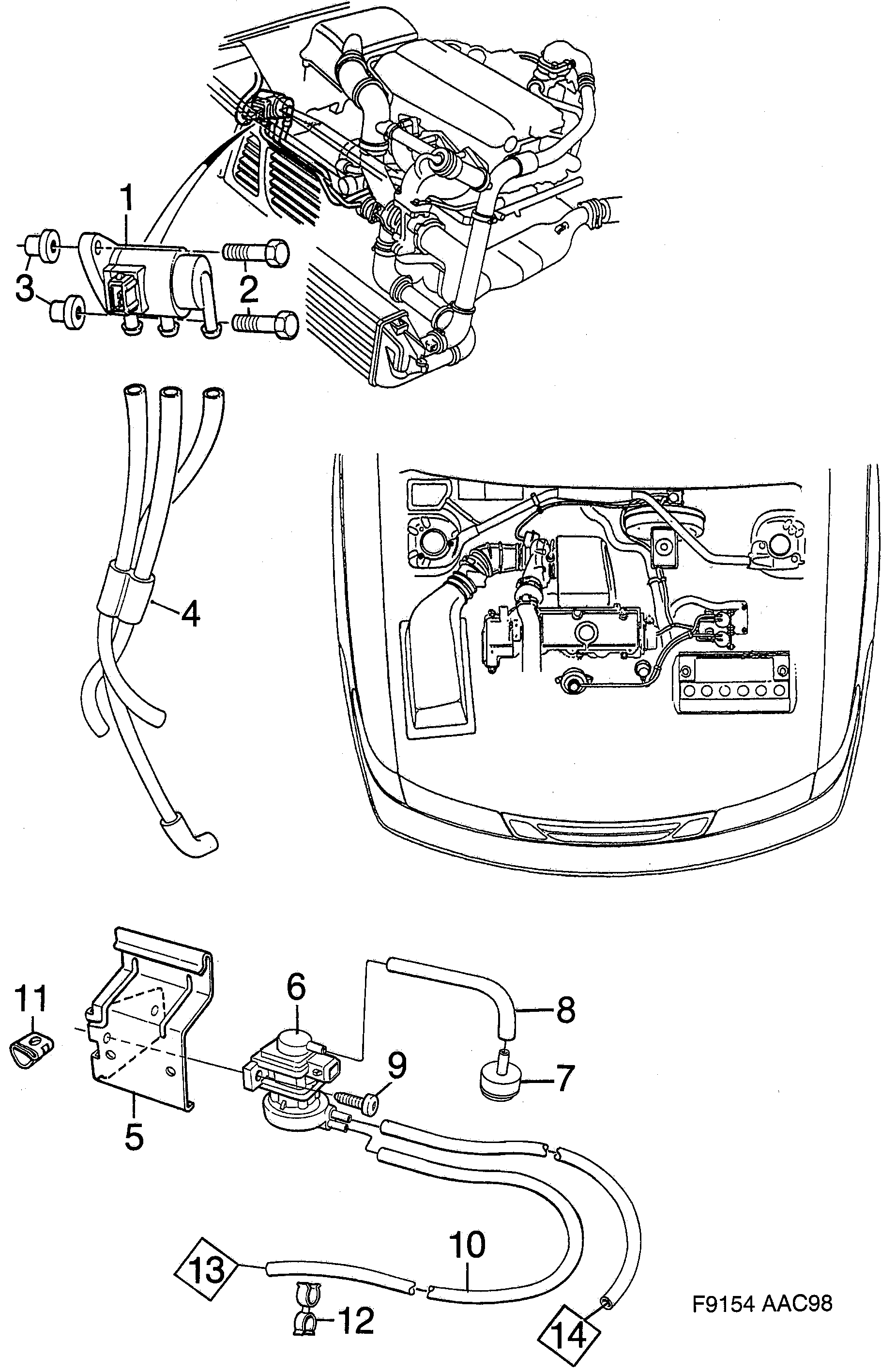 Schéma technique Saab 9-3 (9400) 1998 - Section 1450 : Система наддува