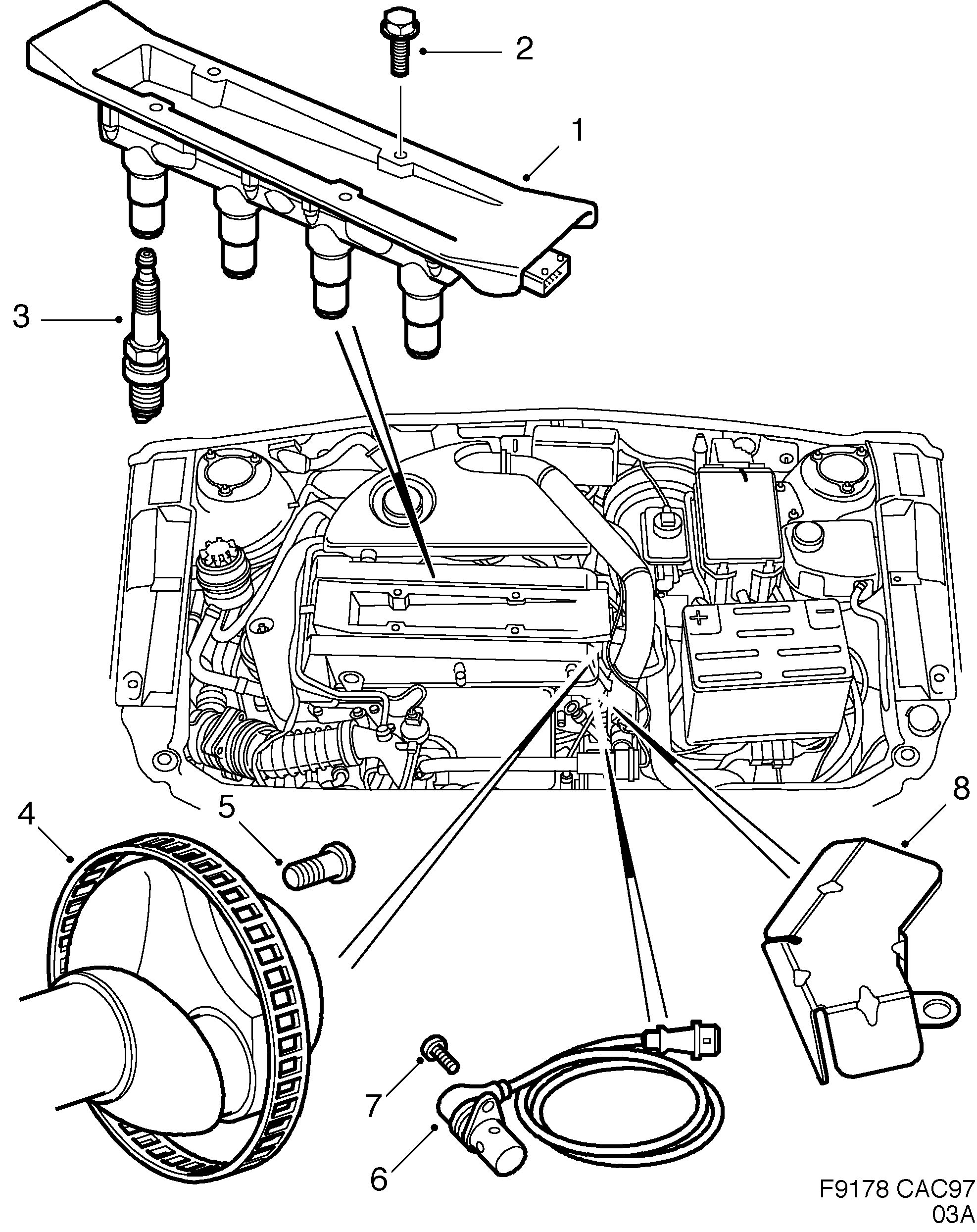 Schéma technique Saab 9-5 (9600) 2007 - Section 220 : Système d'allumage