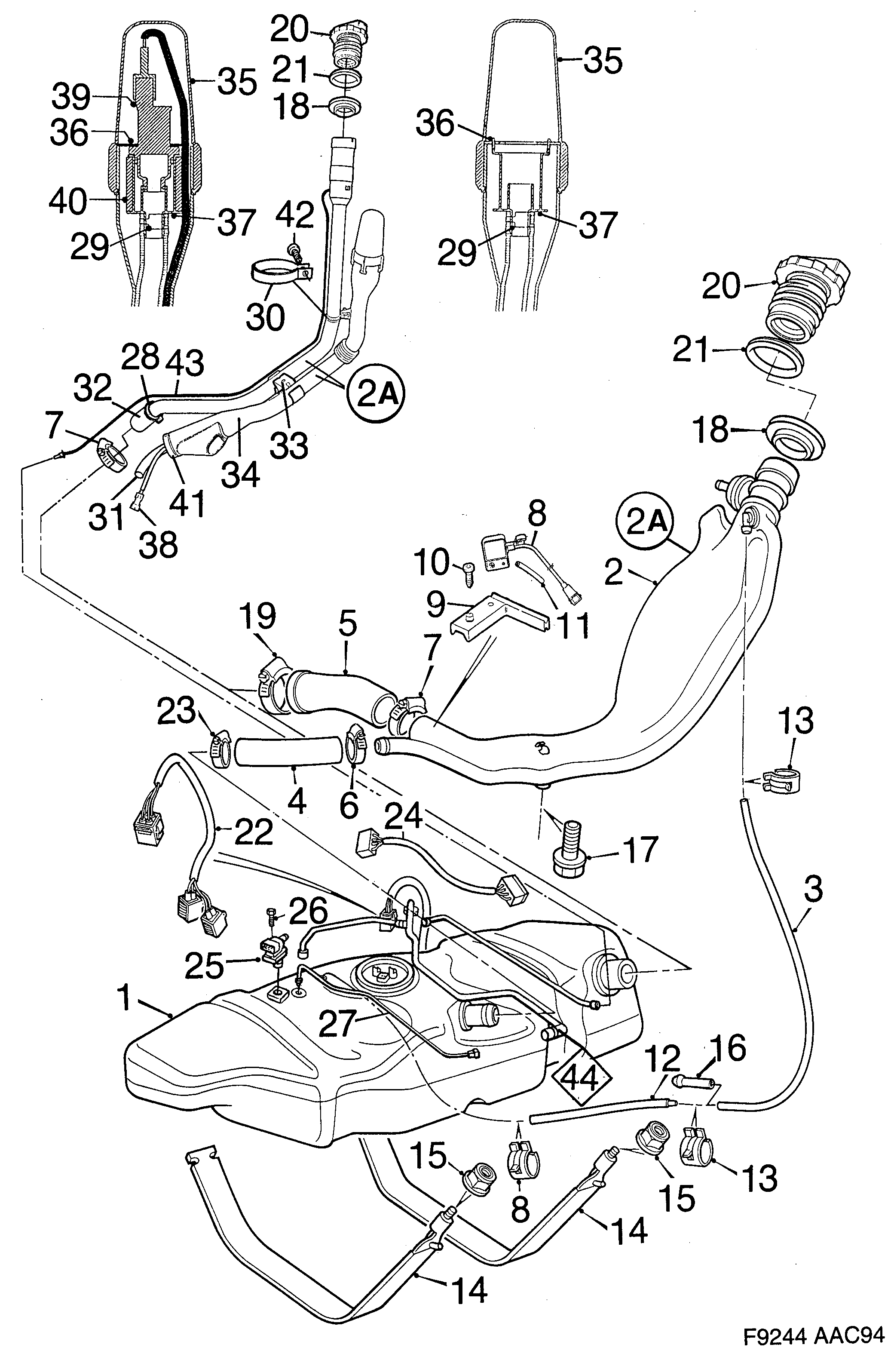 Schéma technique Saab 900 1997 - Section 840 : Fuel system