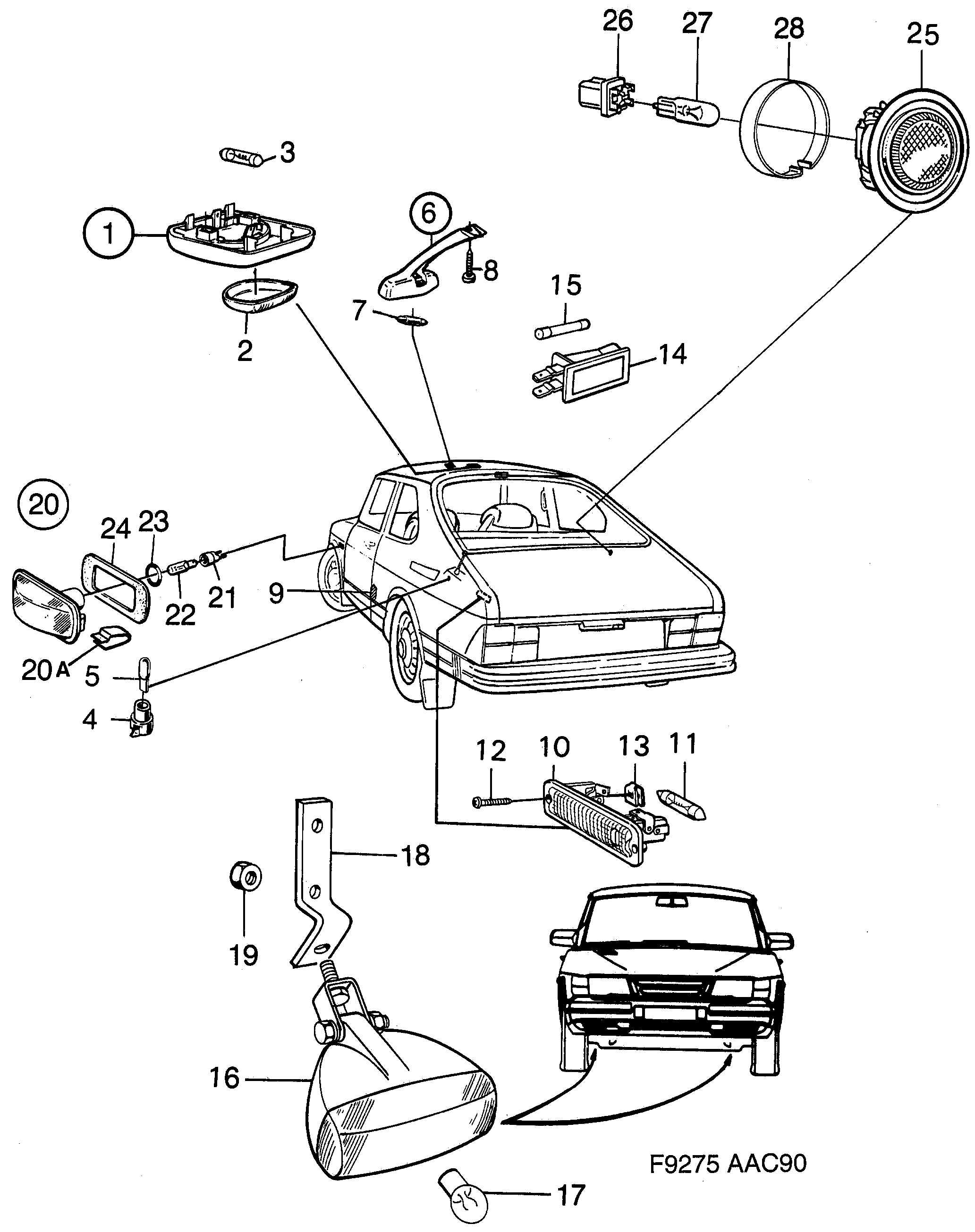 Schéma technique Saab 900 1990 - Section 560 : Eclairage