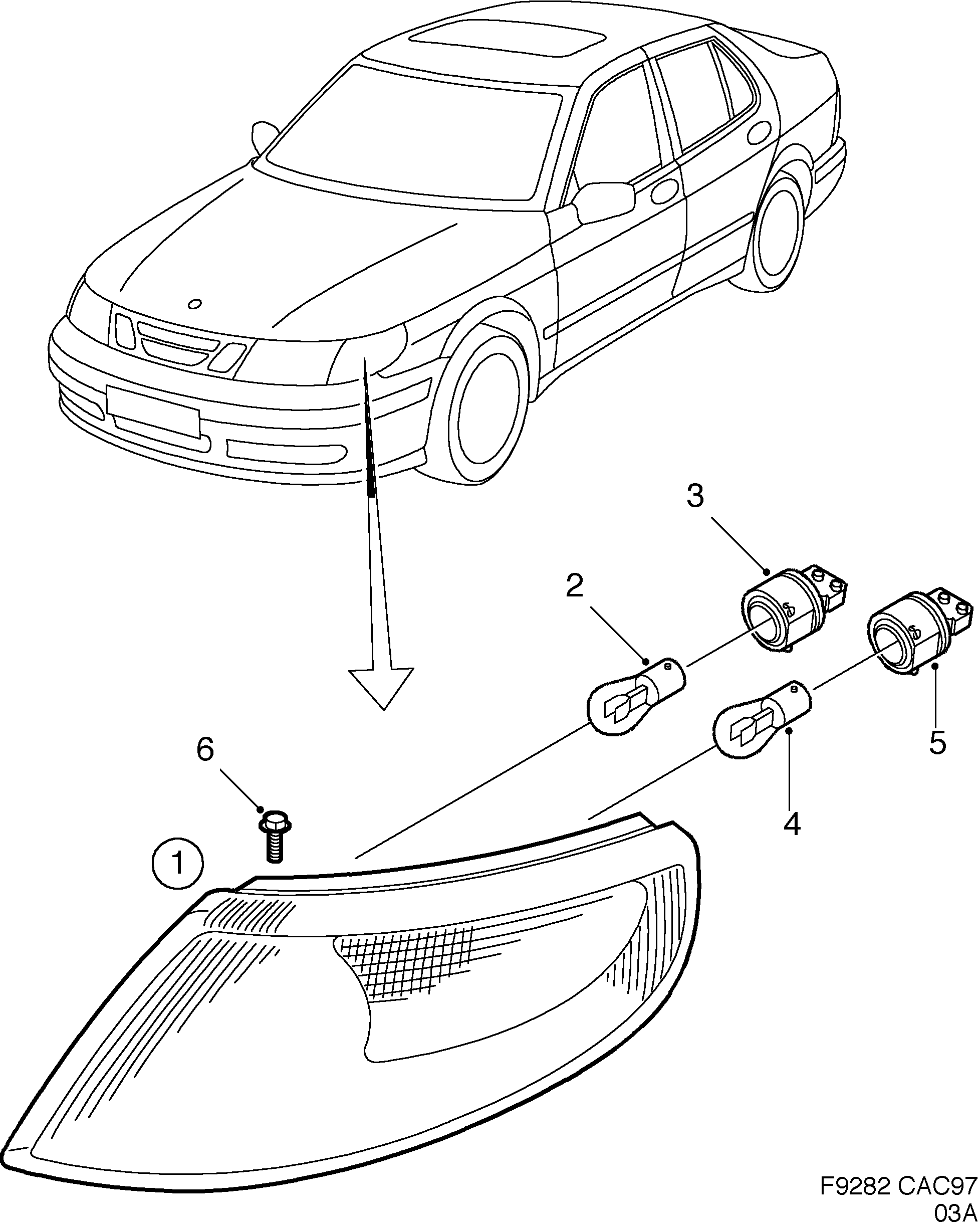 Schéma technique Saab 9-5 (9600) 2000 - Section 280 : Eclairage