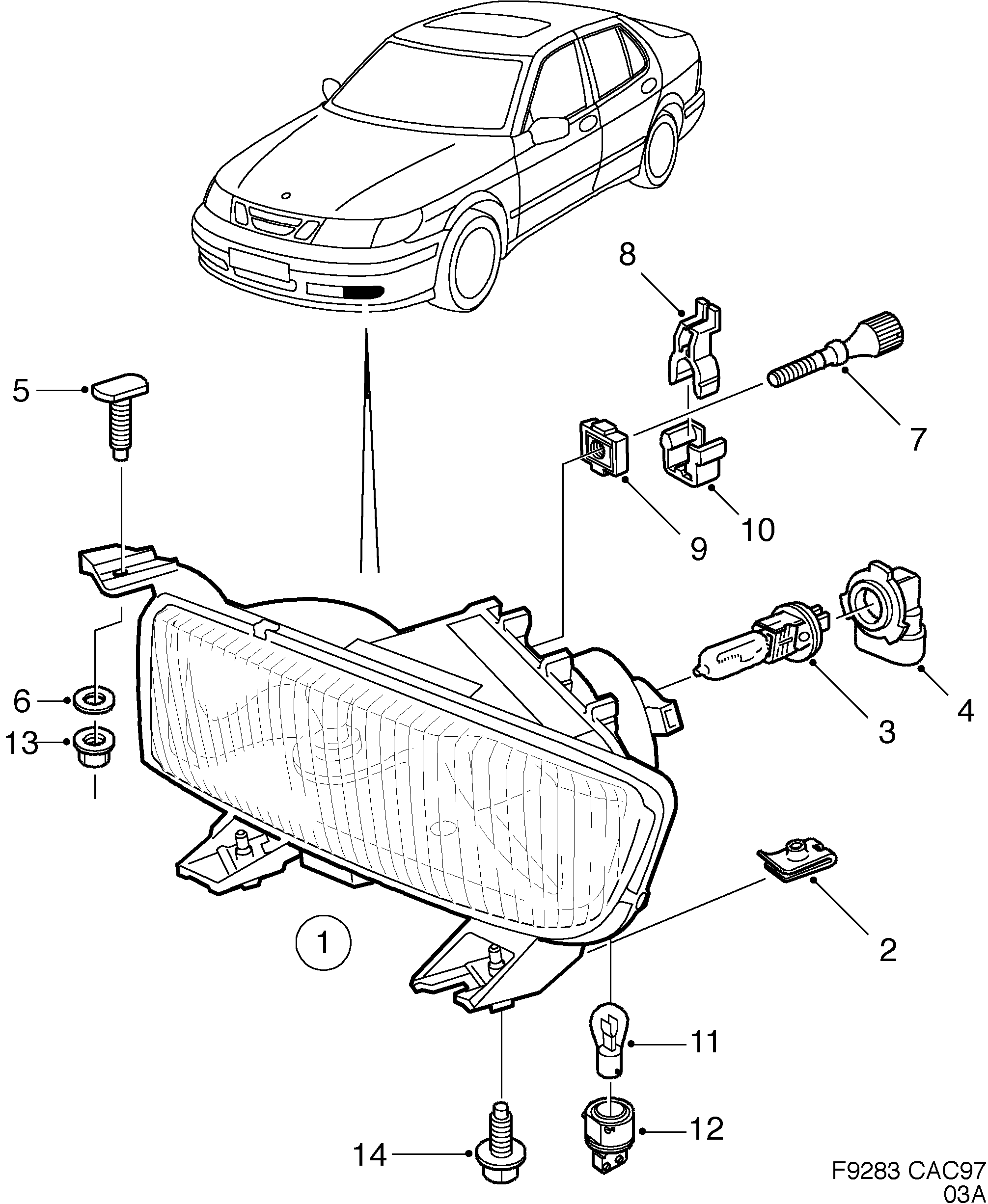 Schéma technique Saab 9-5 (9600) 1998 - Section 310 : Eclairage