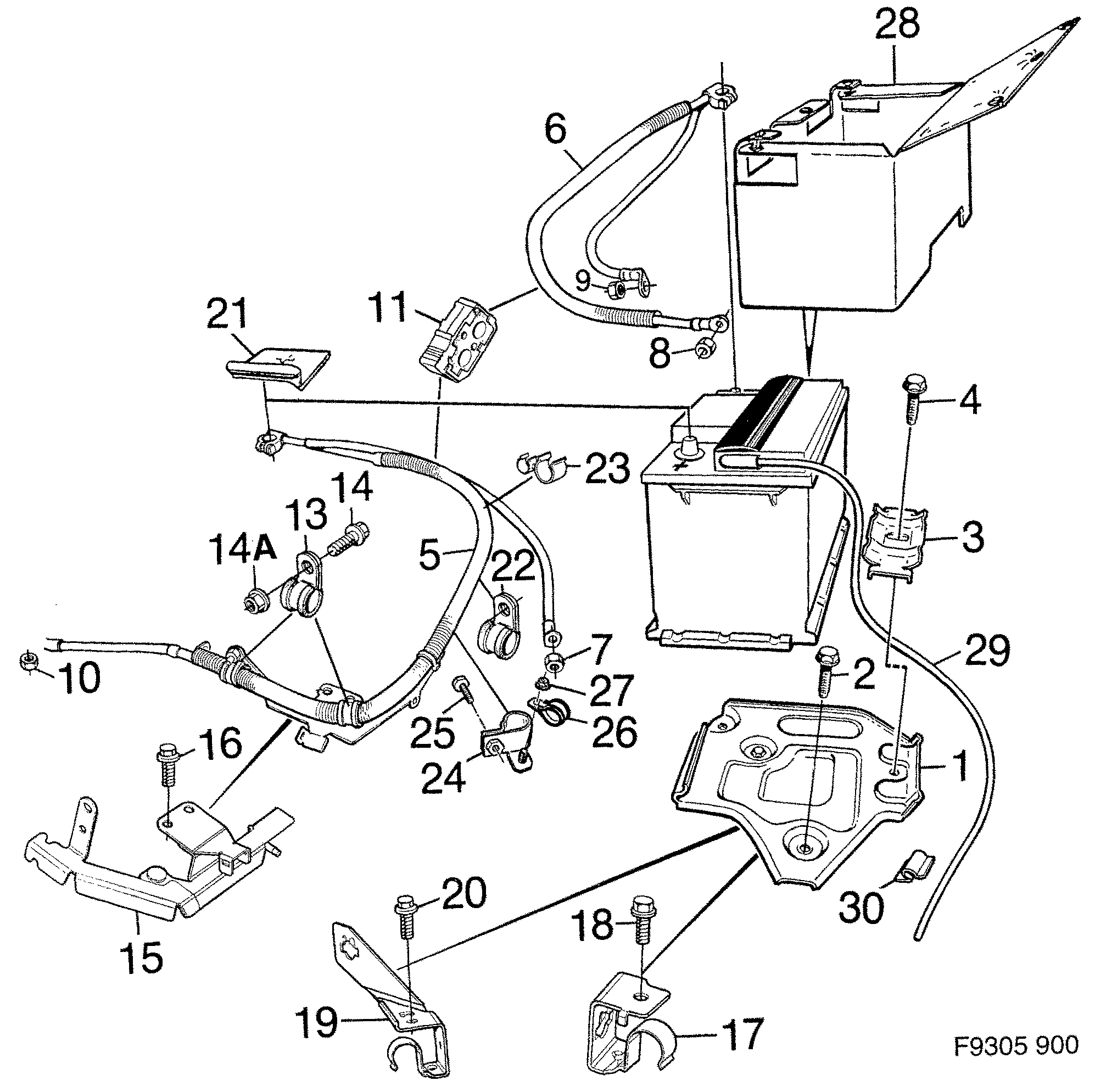 Schéma technique Saab 900 1997 - Section 120 : Battery