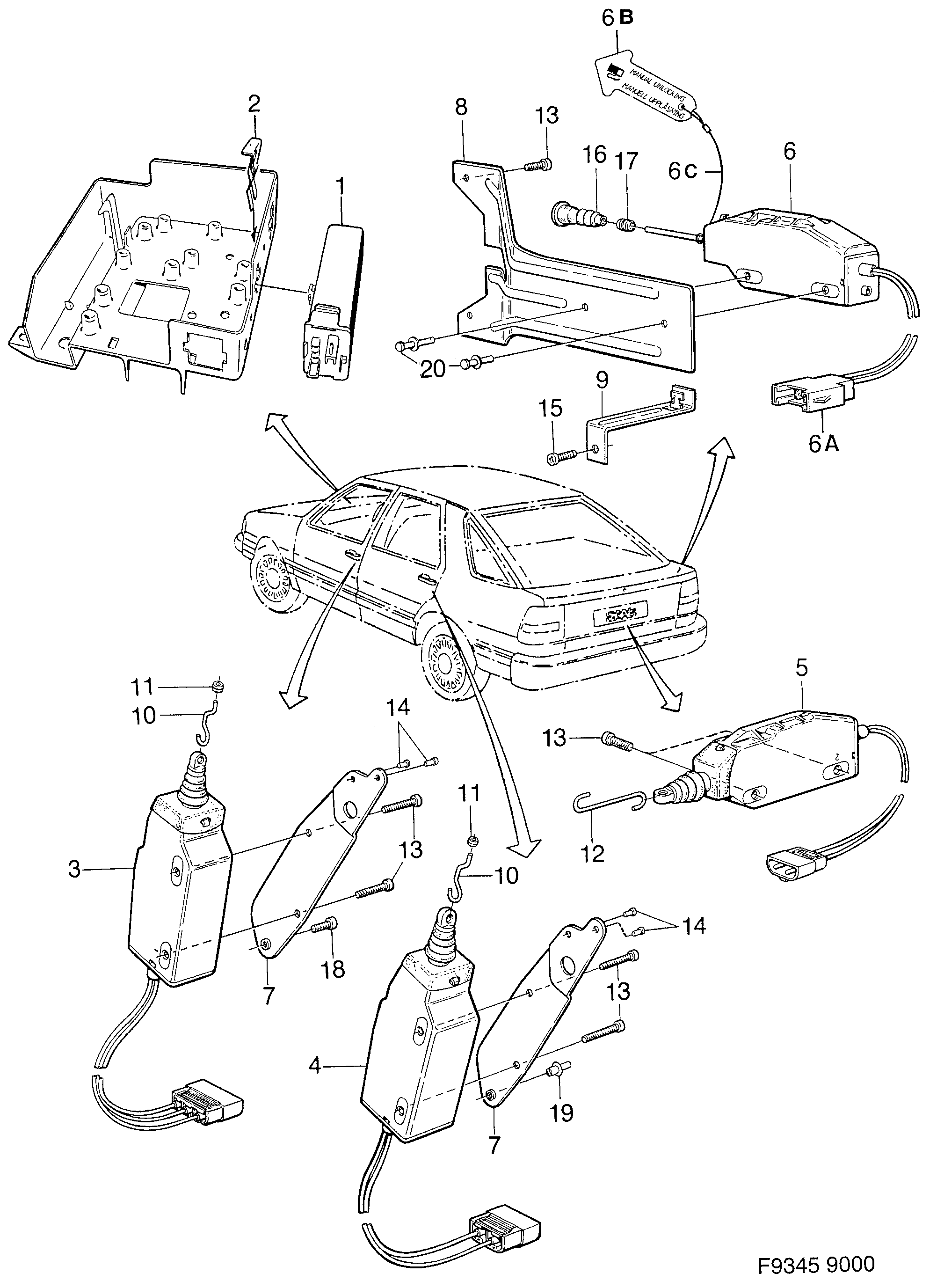 Schéma technique Saab 9000 1993 - Section 1160 : Electric equipment, other