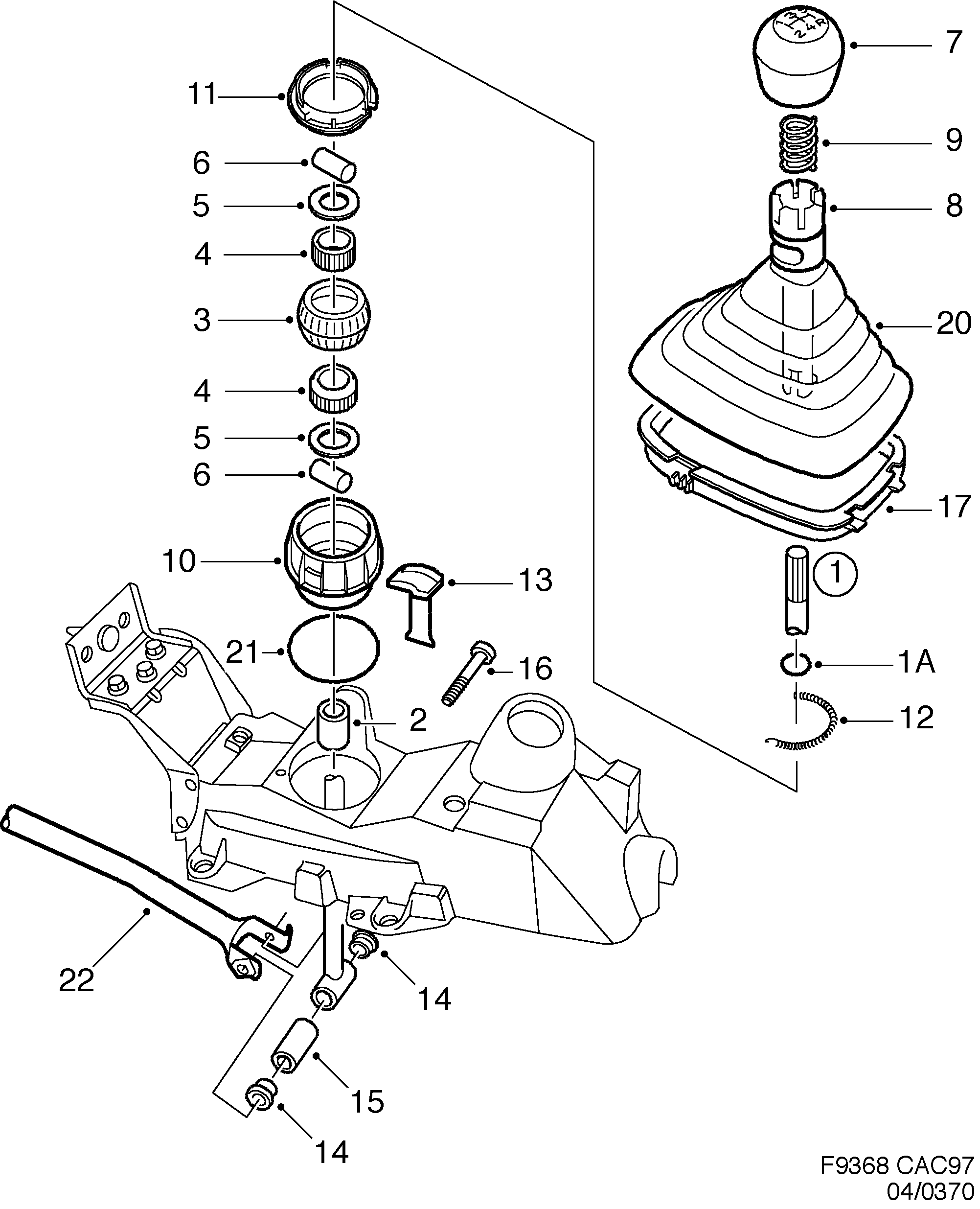 Schéma technique Saab 9-5 (9600) 2005 - Section 370 : Commande de boîtes de vitesses manuelle