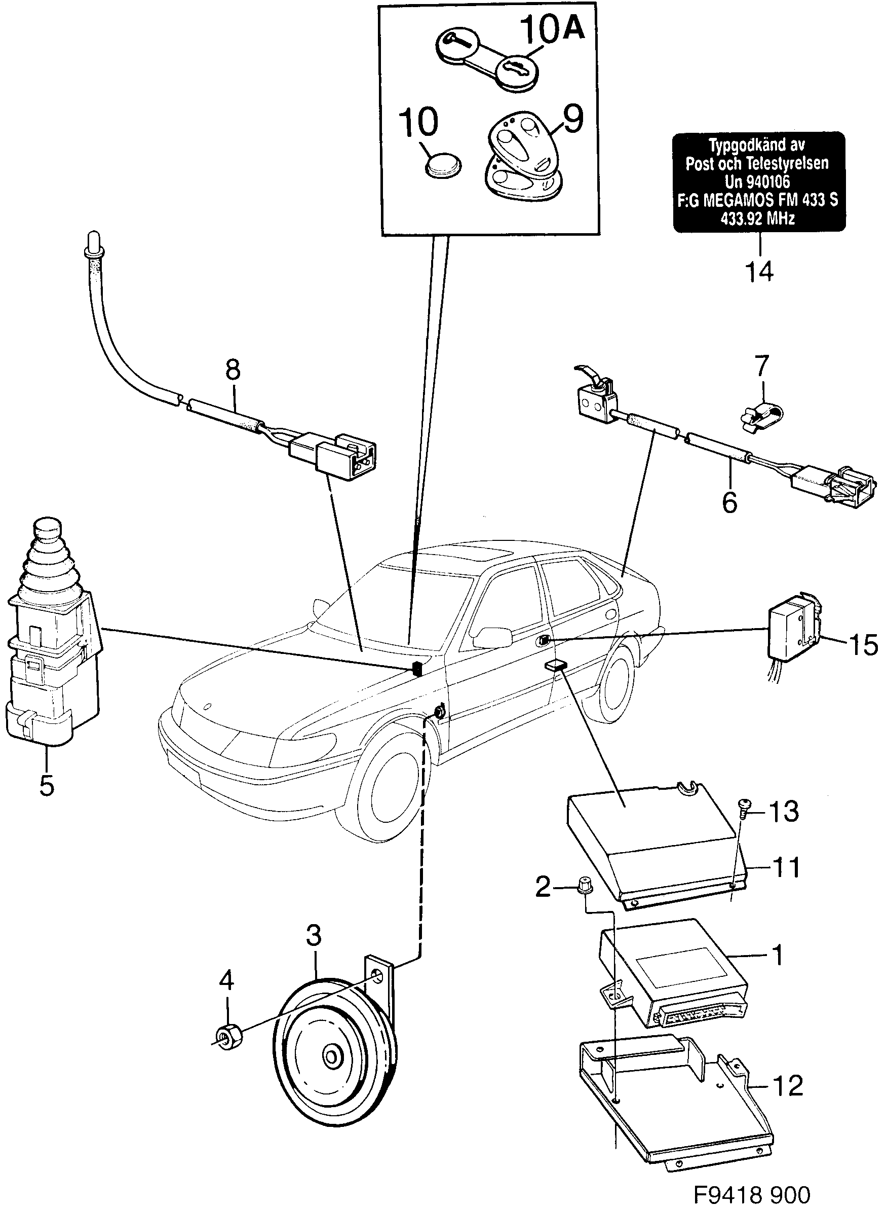 Schéma technique Saab 900 1997 - Section 1020 : Autre équipement électrique