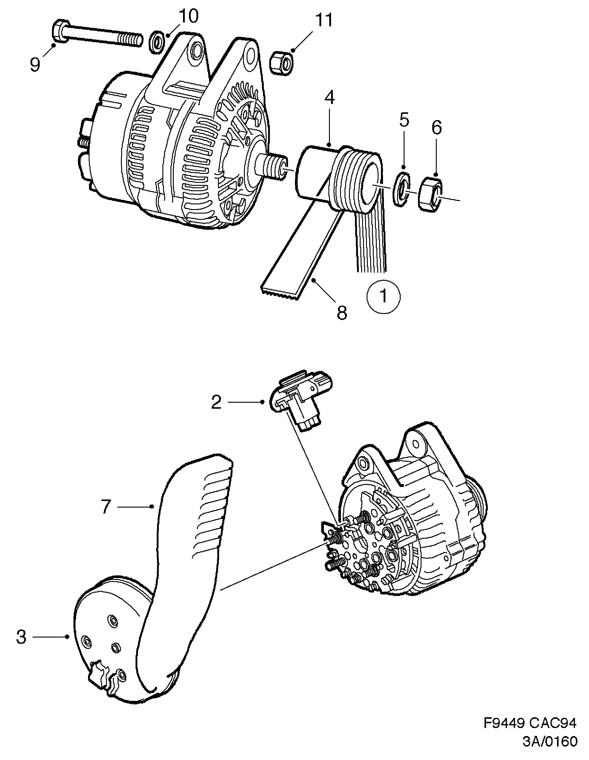 Schéma technique Saab 9-5 (9600) 1998 - Section 160 : Generator