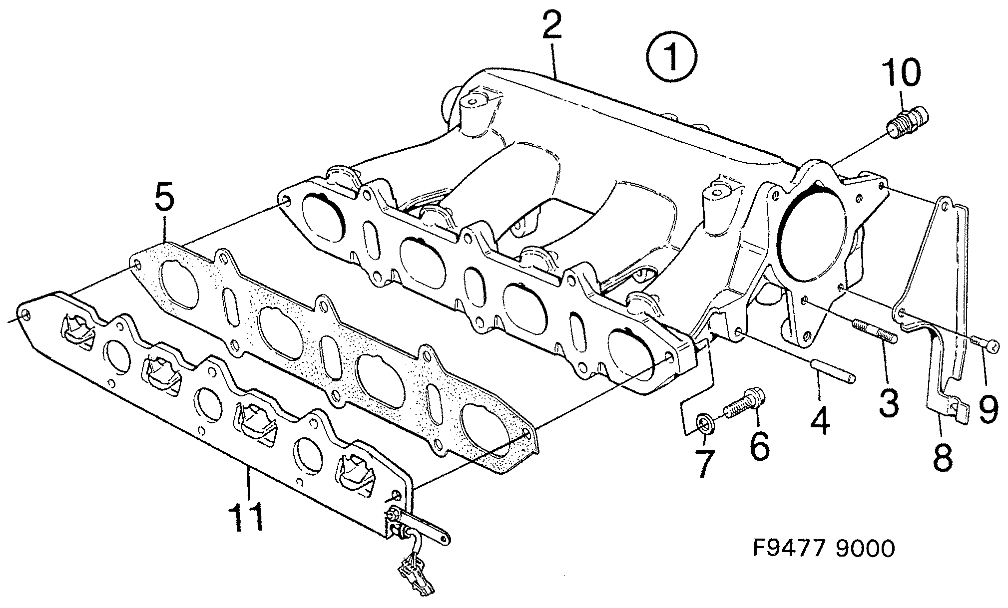 Schéma technique Saab 9000 1997 - Section 1170 : Intake and exhaust system