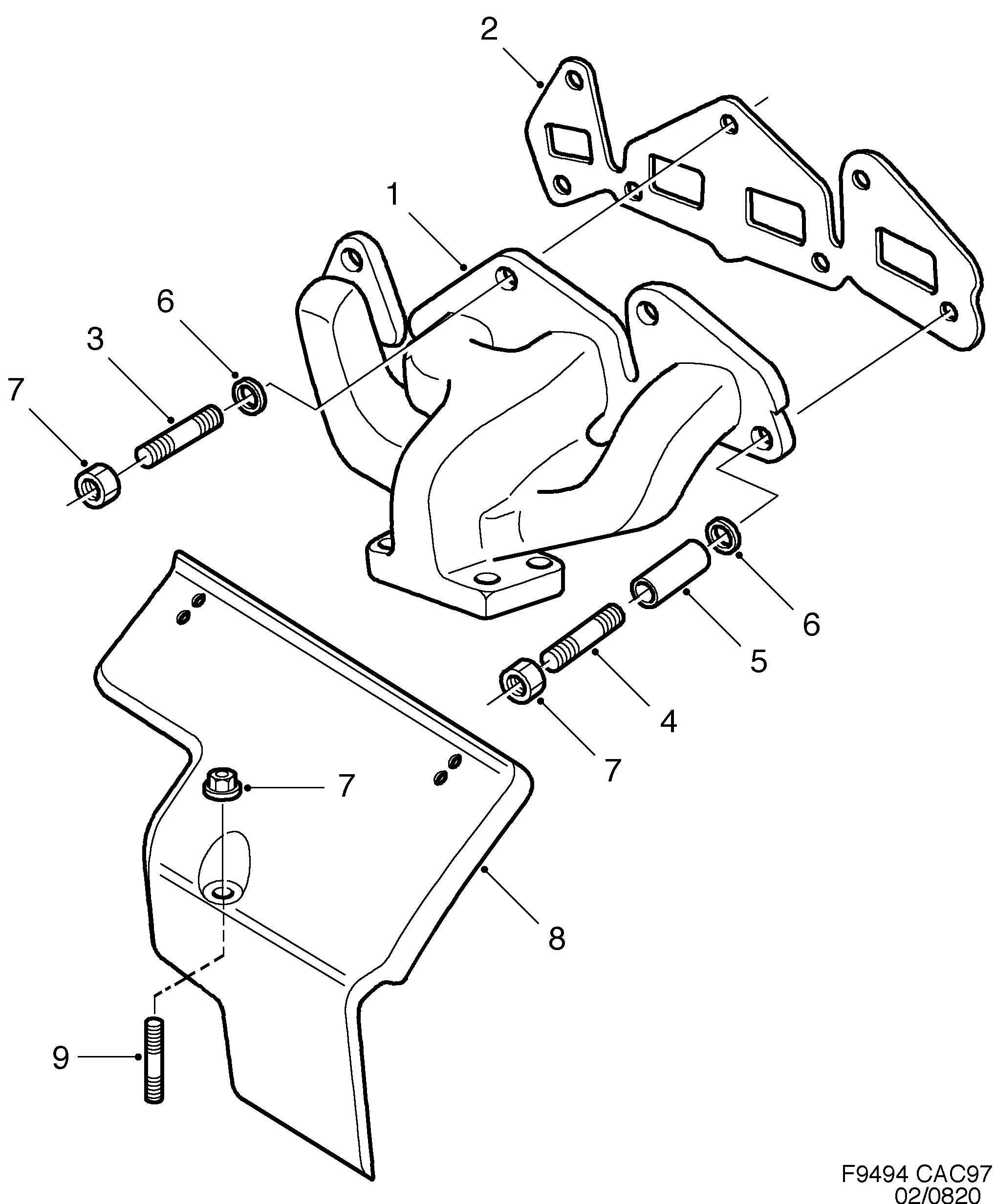 Schéma technique Saab 9-5 (9600) 2002 - Section 820 : Intake and exhaust system