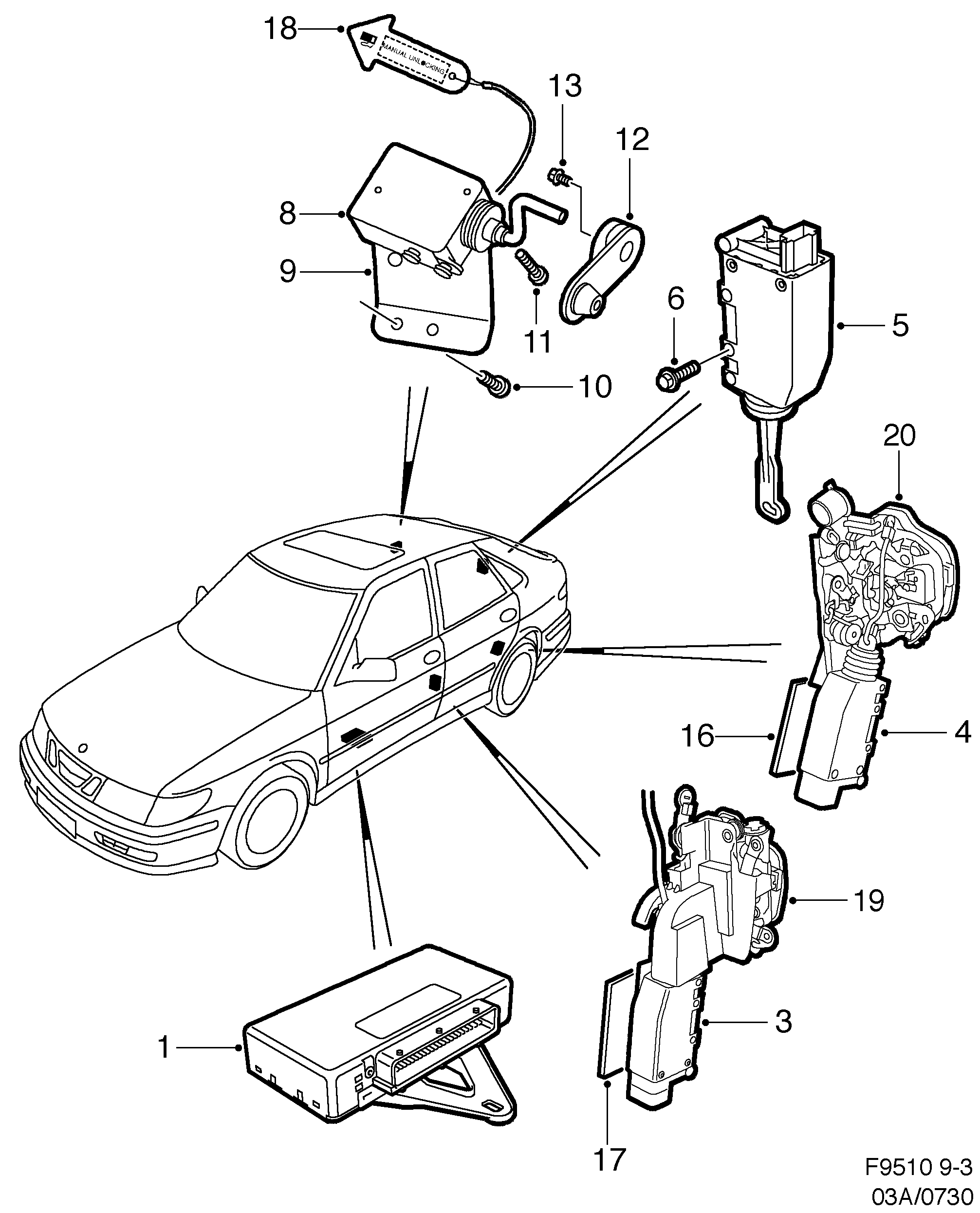 Schéma technique Saab 9-3 (9400) 1999 - Section 730 : Autre équipement électrique