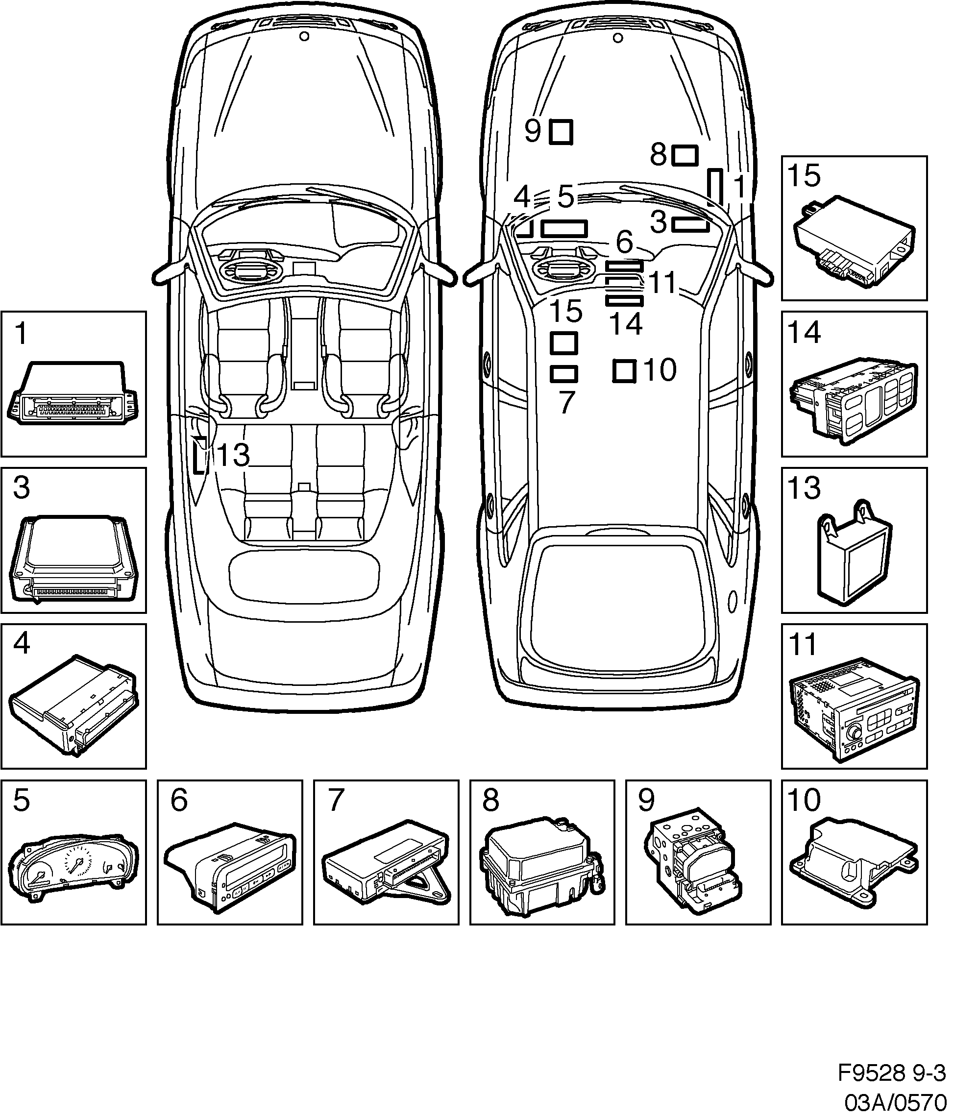 Schéma technique Saab 9-3 (9400) 2000 - Section 570 : Electric equipment, other