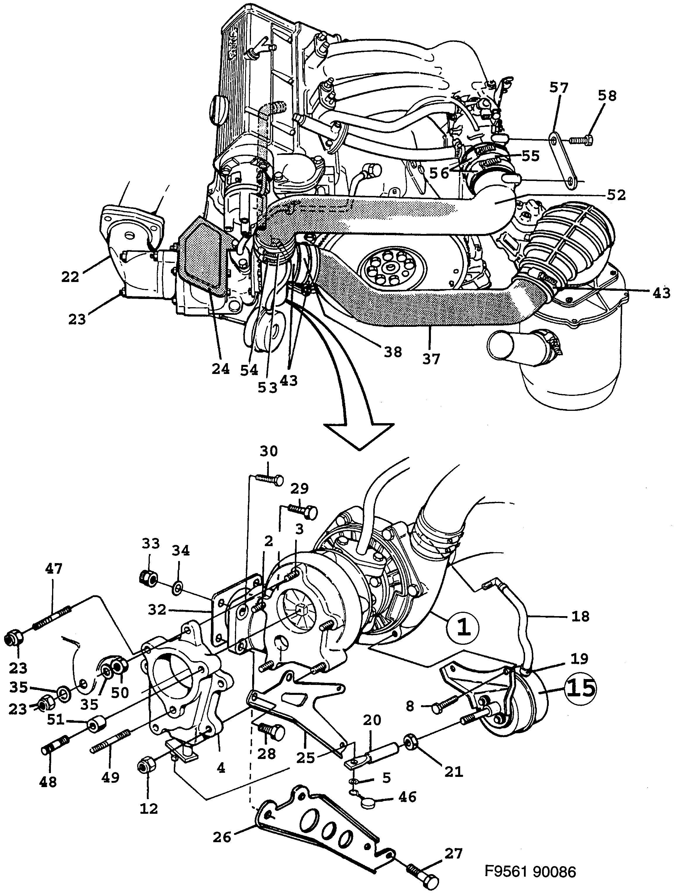 Schéma technique Saab 900 1988 - Section 2110 : Système de suralimentation