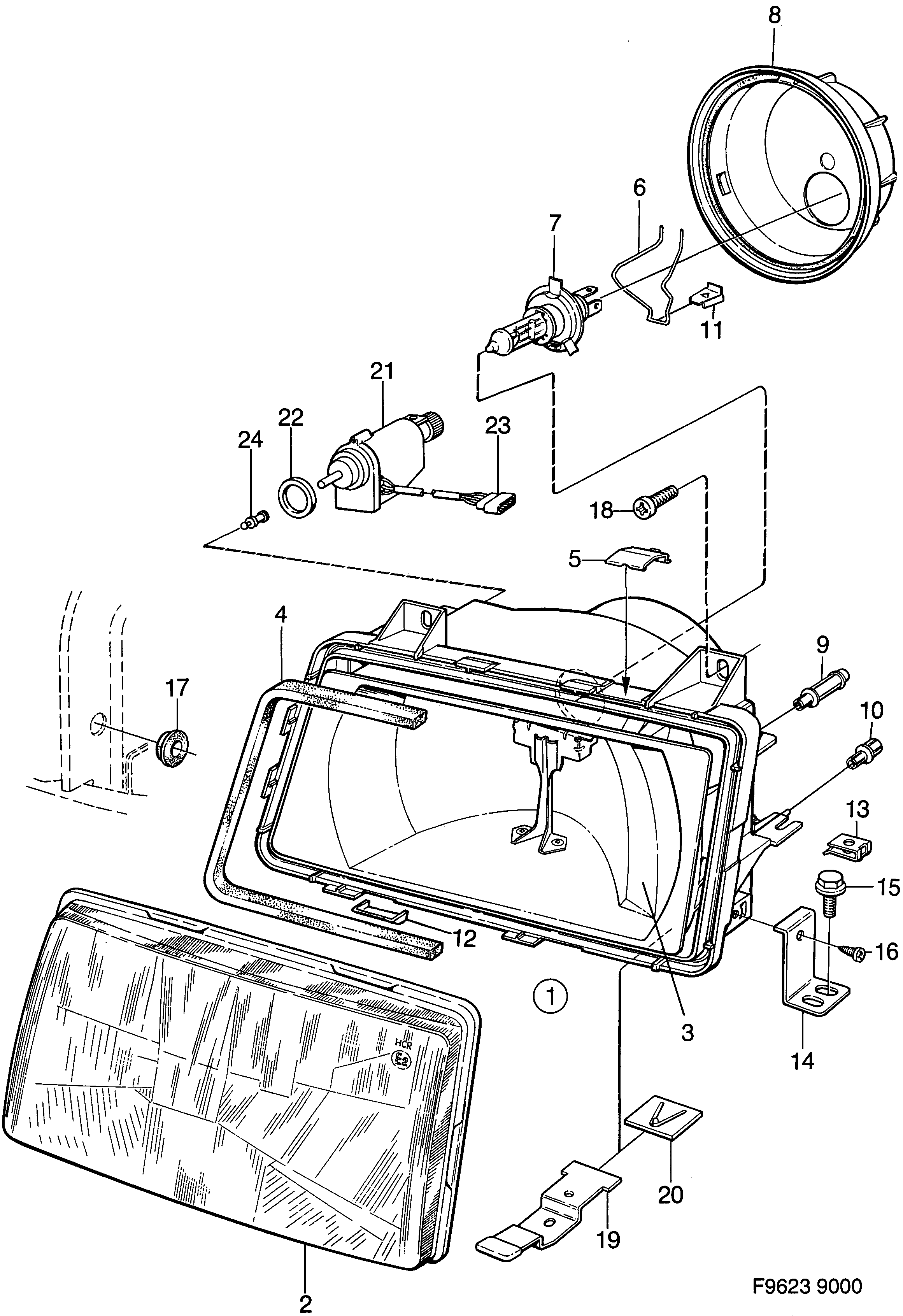 Schéma technique Saab 9000 1986 - Section 430 : Eclairage