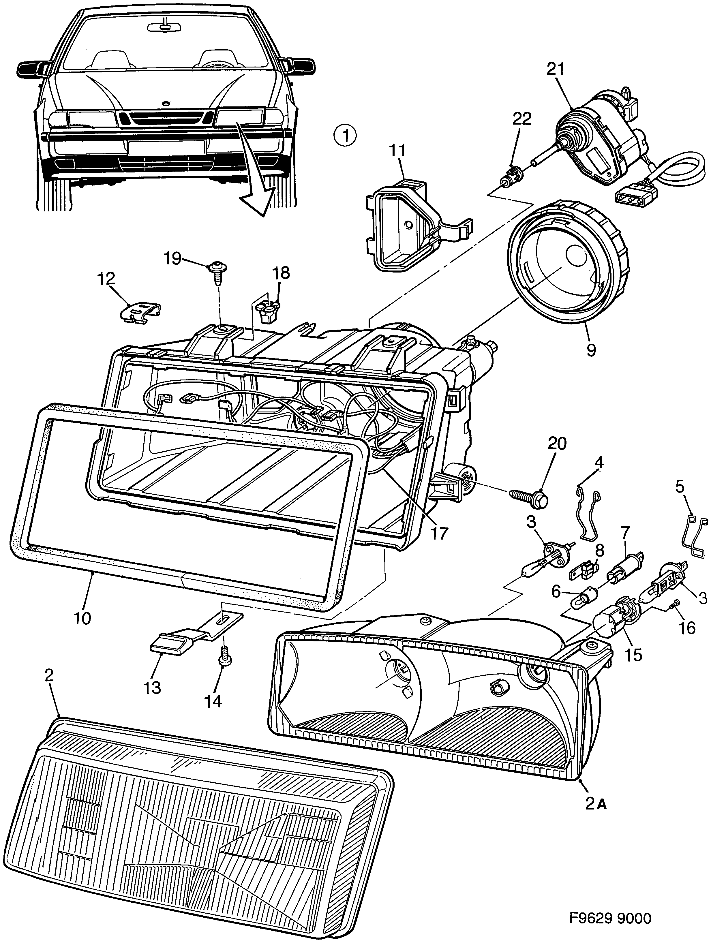 Schéma technique Saab 9000 1993 - Section 500 : Eclairage