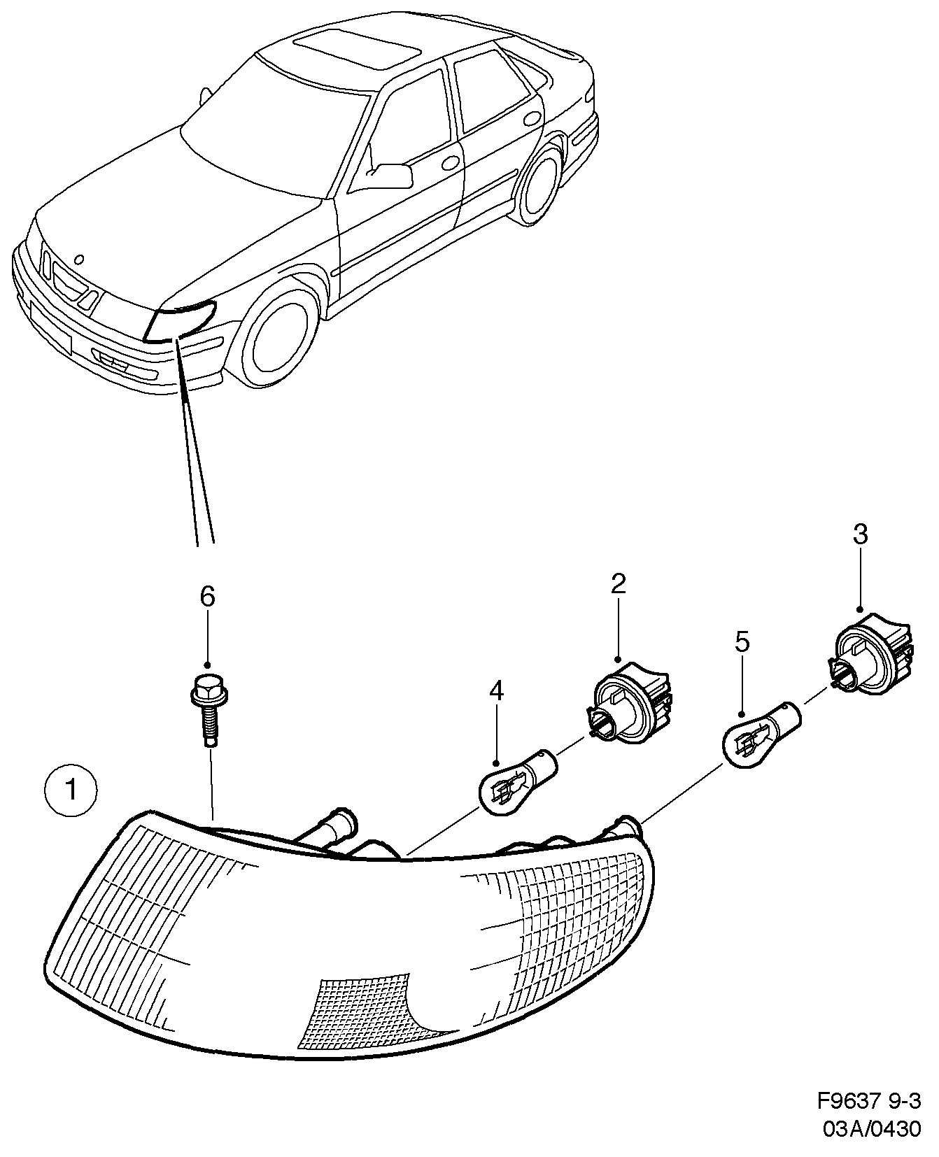 Schéma technique Saab 9-3 (9400) 2000 - Section 430 : Eclairage