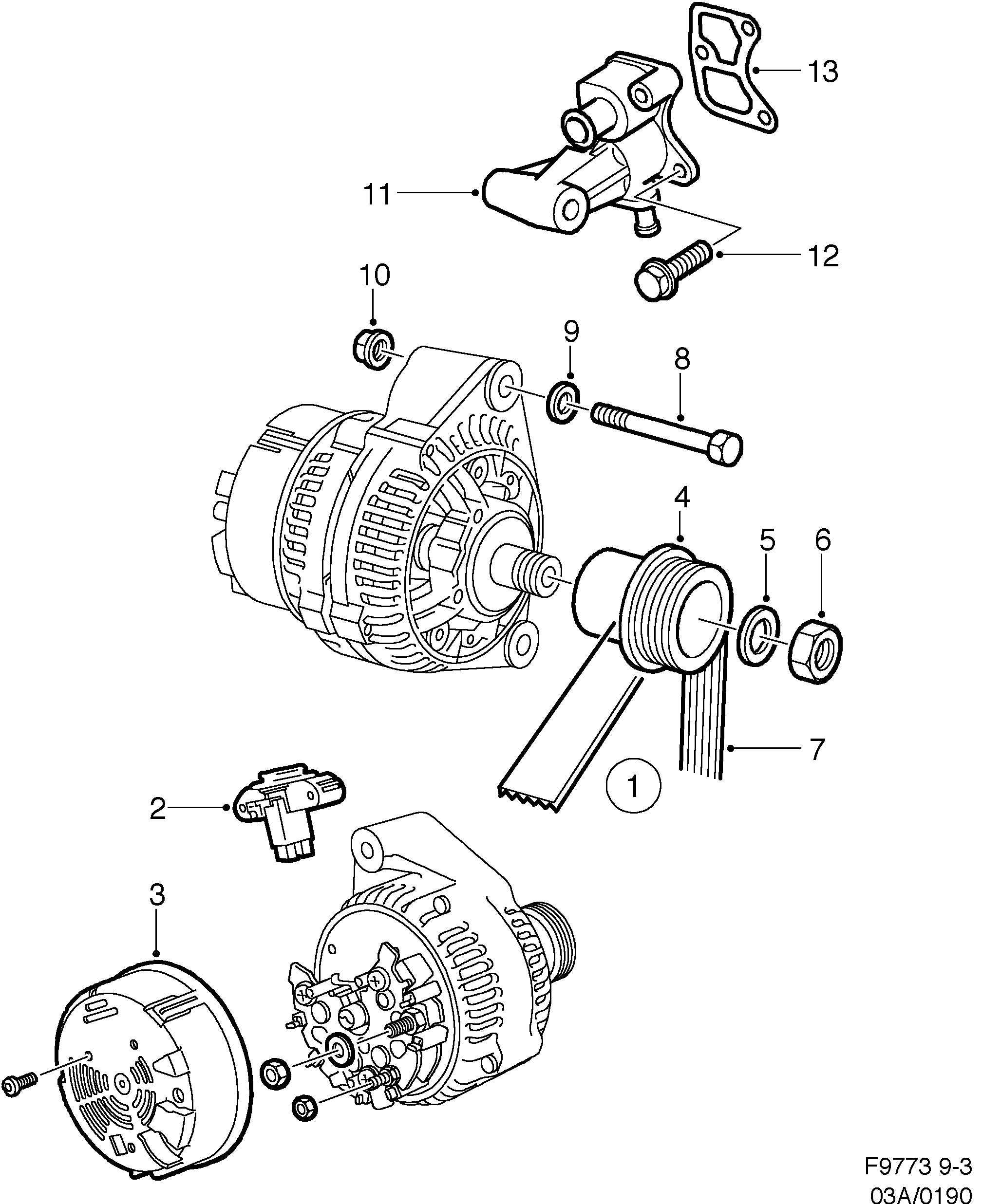 Schéma technique Saab 9-3 (9400) 1998 - Section 190 : Generator