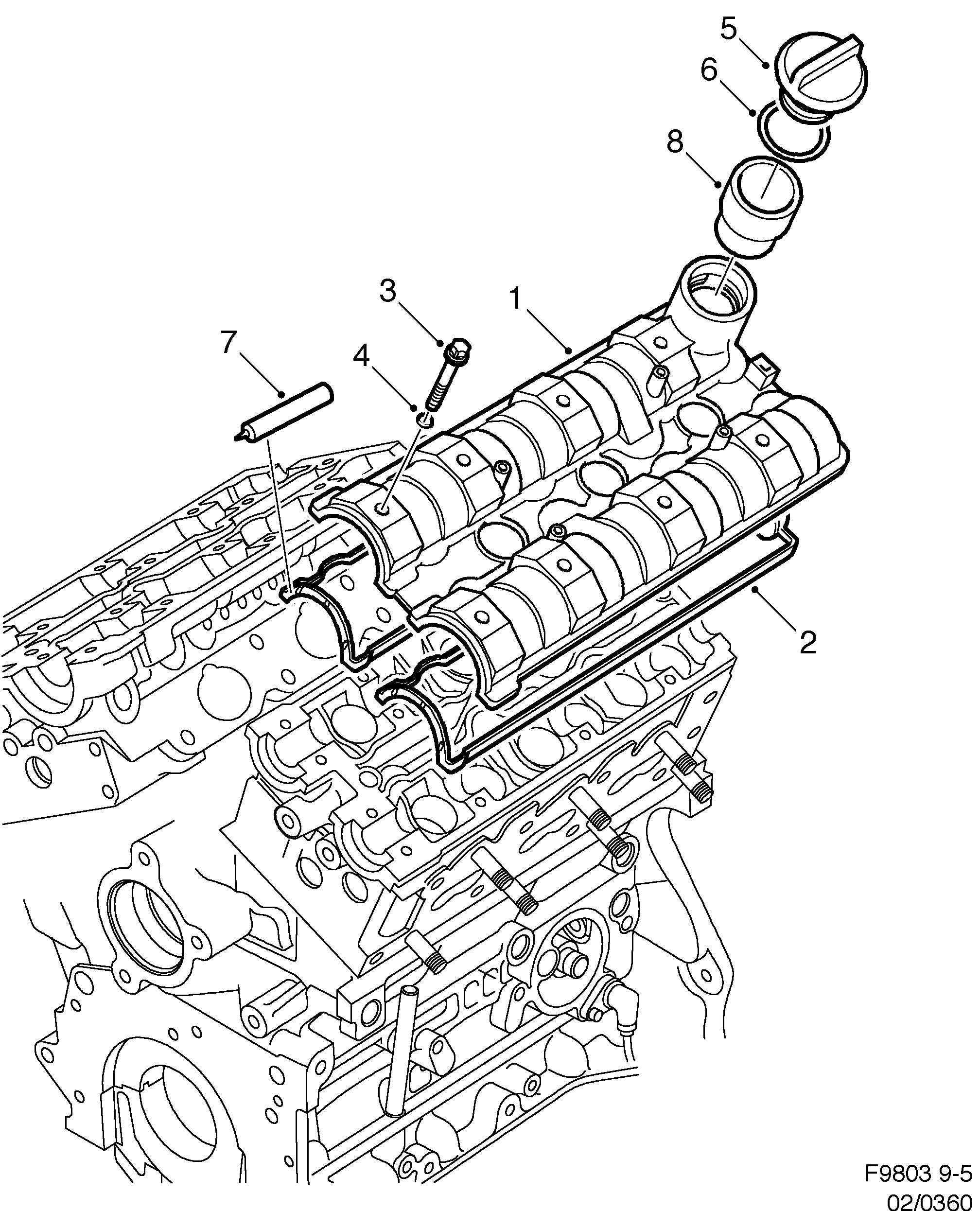 Schéma technique Saab 9-5 (9600) 1998 - Section 360 : Corps de moteur