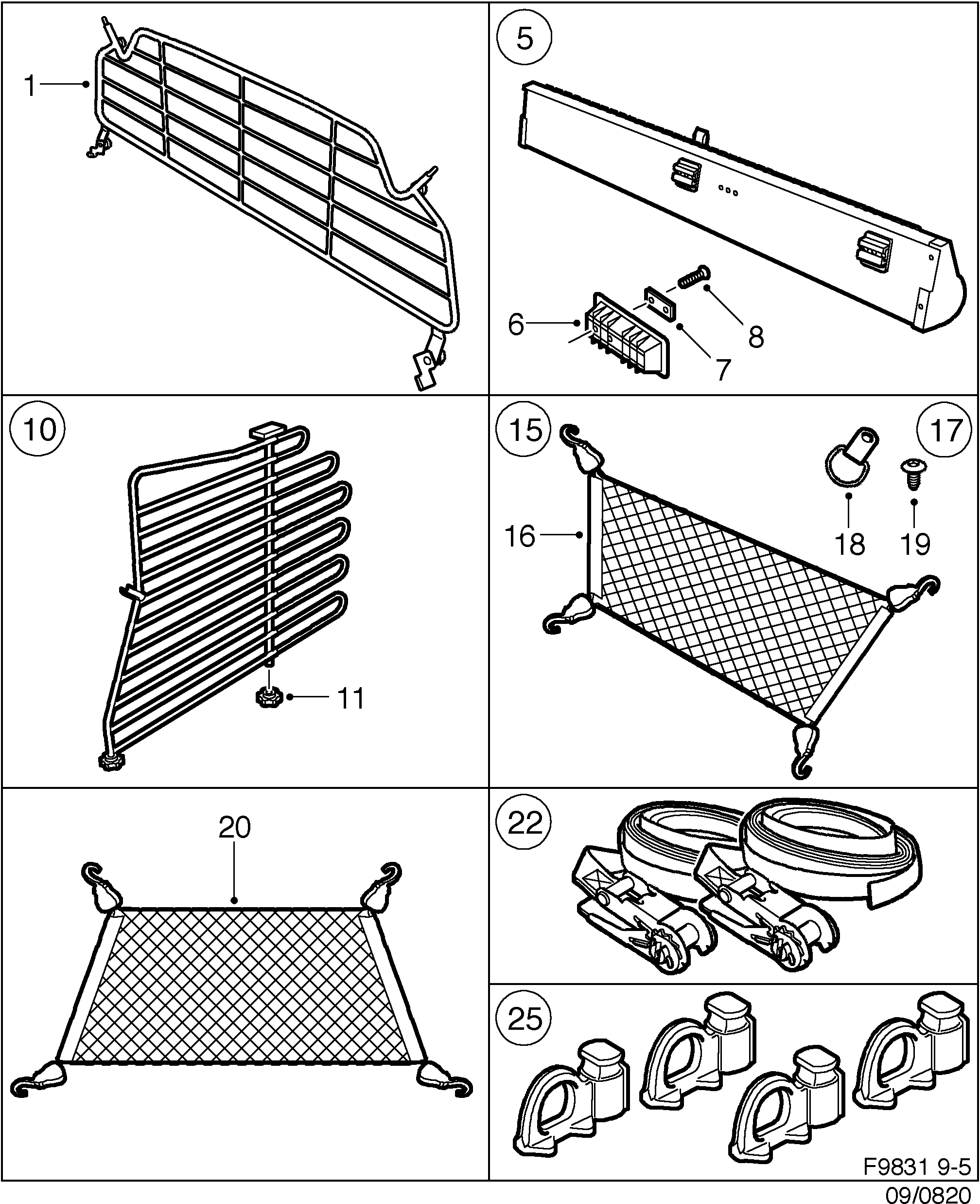Schéma technique Saab 9-5 (9600) 2008 - Section 820 : Accessoire carrosserie