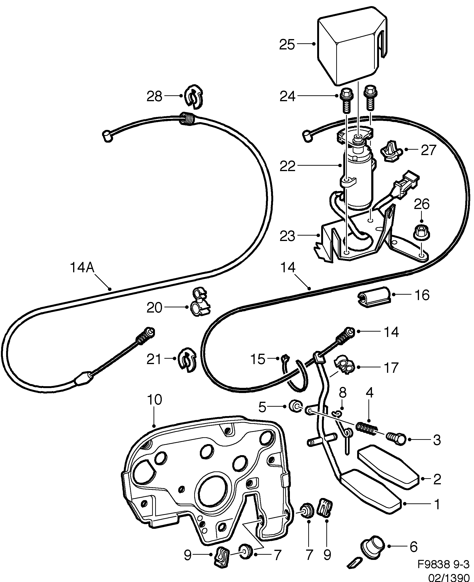 Schéma technique Saab 9-3 (9400) 1998 - Section 1390 : Commandes du moteur
