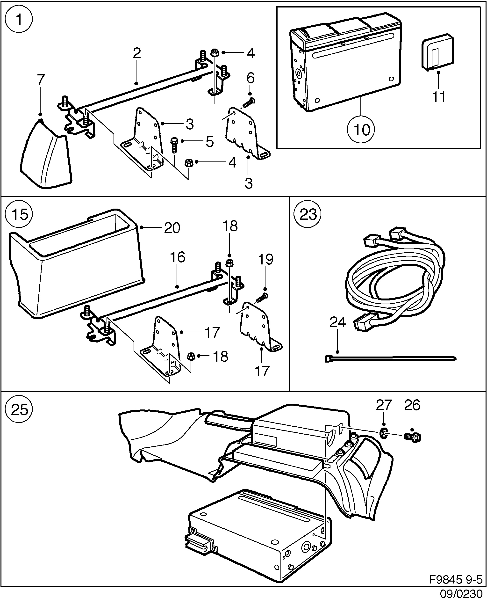 Schéma technique Saab 9-5 (9600) 2002 - Section 230 : Accessories electrical
