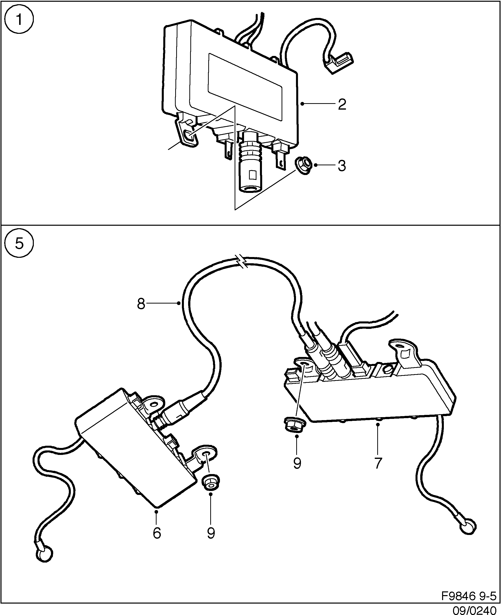 Schéma technique Saab 9-5 (9600) 2005 - Section 240 : Accessoire électrique