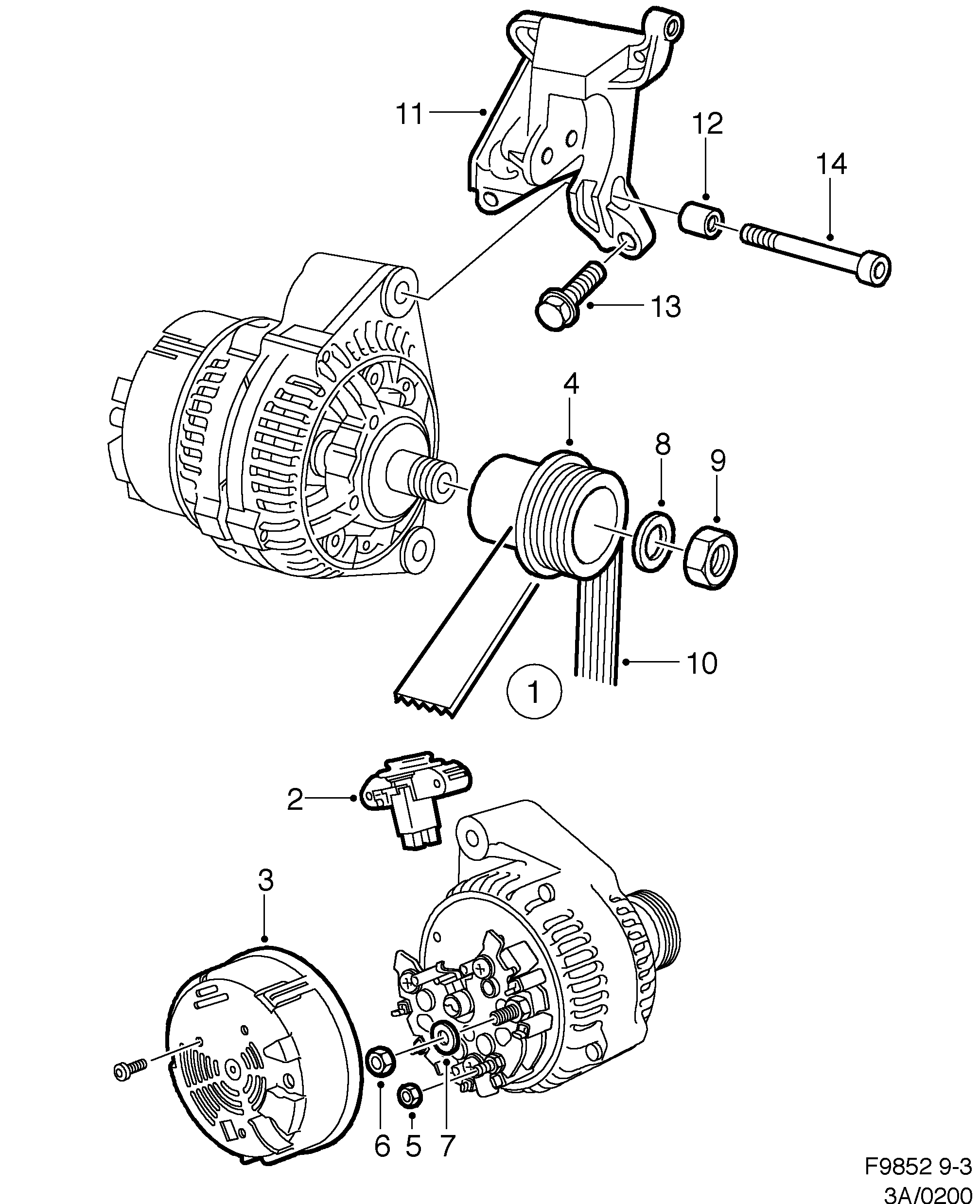 Schéma technique Saab 9-3 (9400) 1998 - Section 200 : Generator