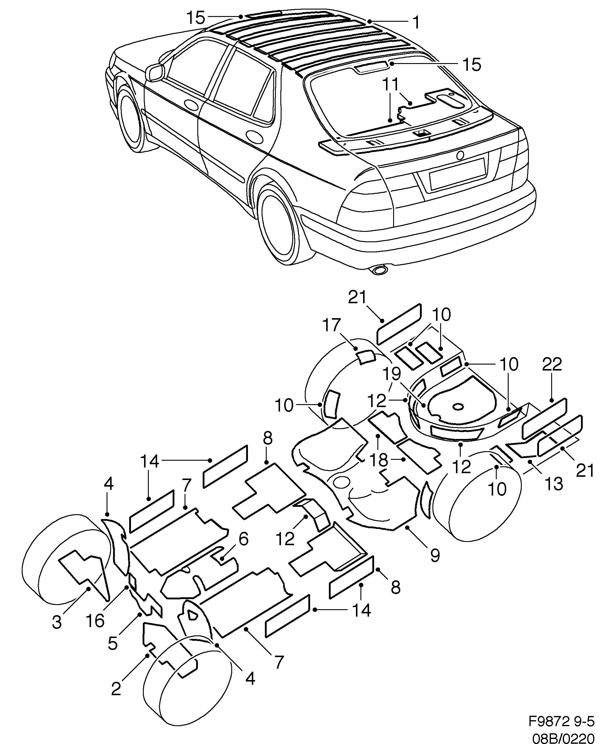 Schéma technique Saab 9-5 (9600) 2003 - Section 220 : Garnitures
