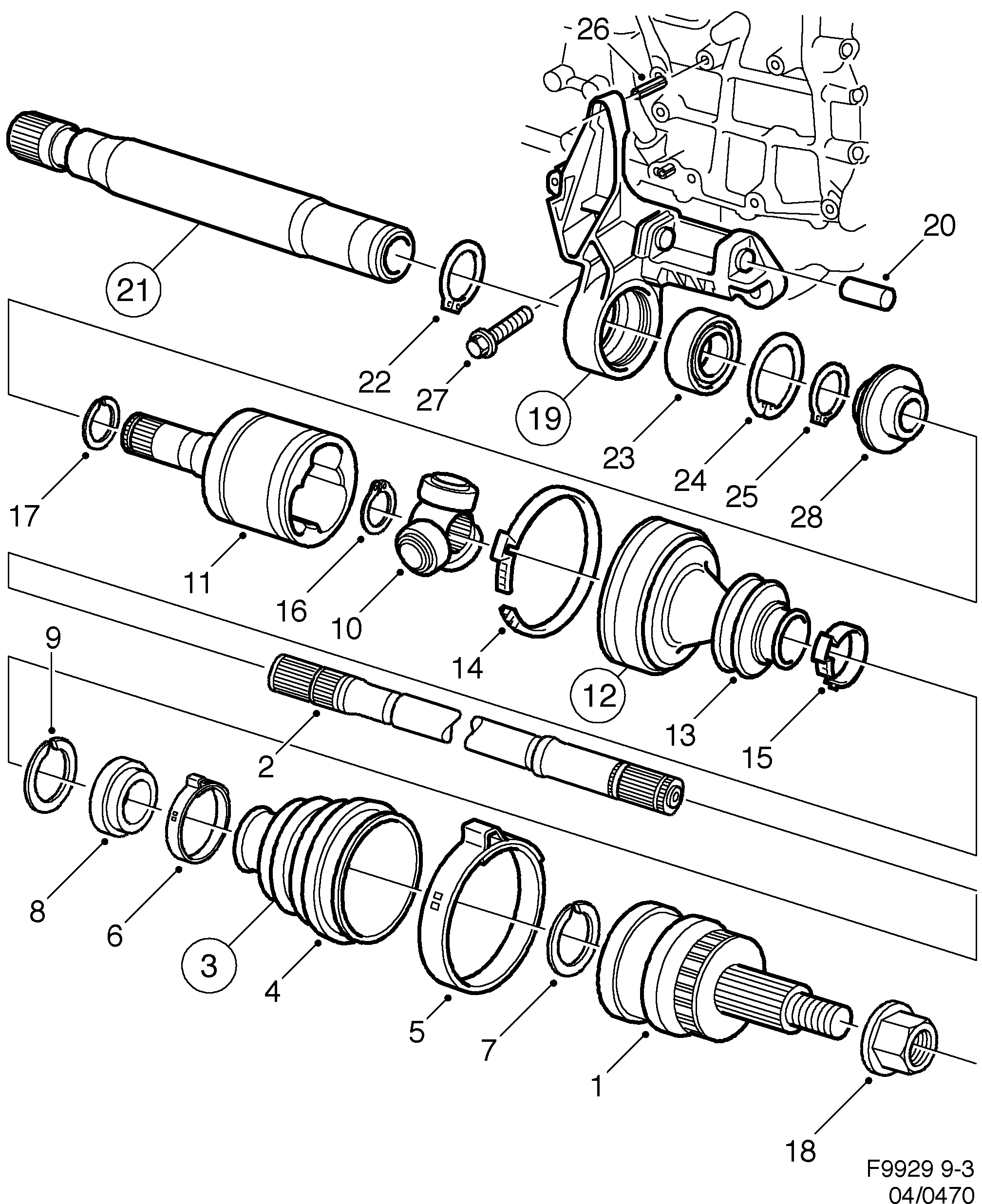 Schéma technique Saab 9-3 (9400) 2002 - Section 470 : Drive shaft