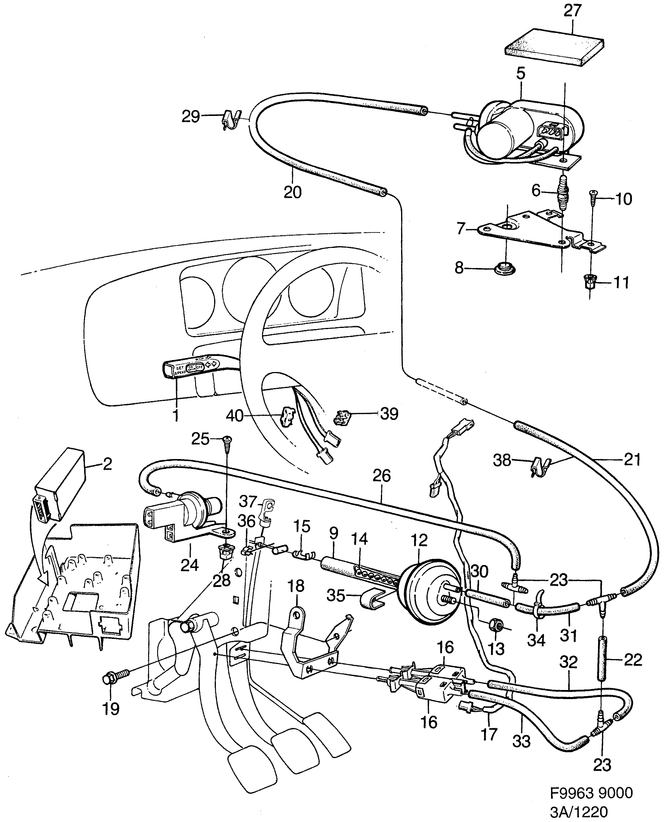 Schéma technique Saab 9000 1993 - Section 1220 : Electric equipment, other