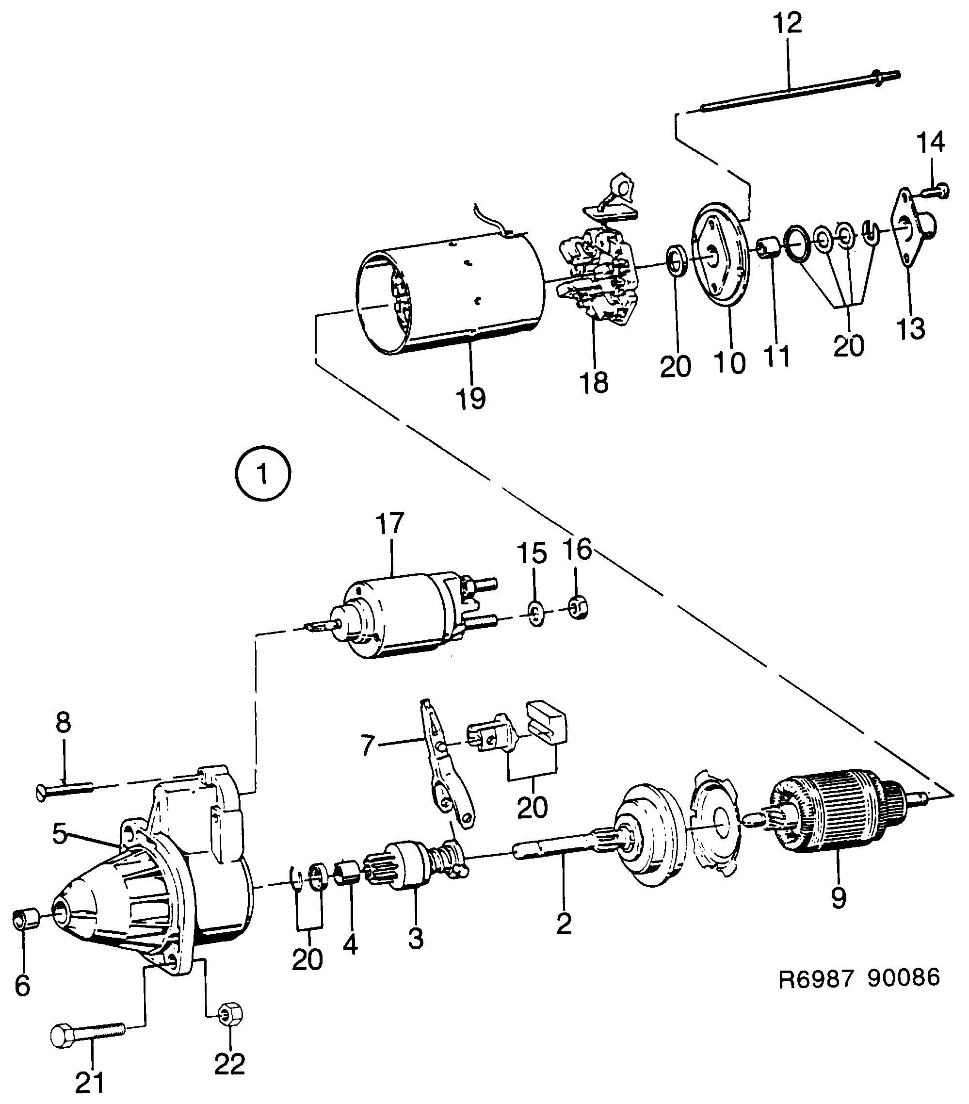 Schéma technique Saab 900 1986 - Section 190 : Démarreur