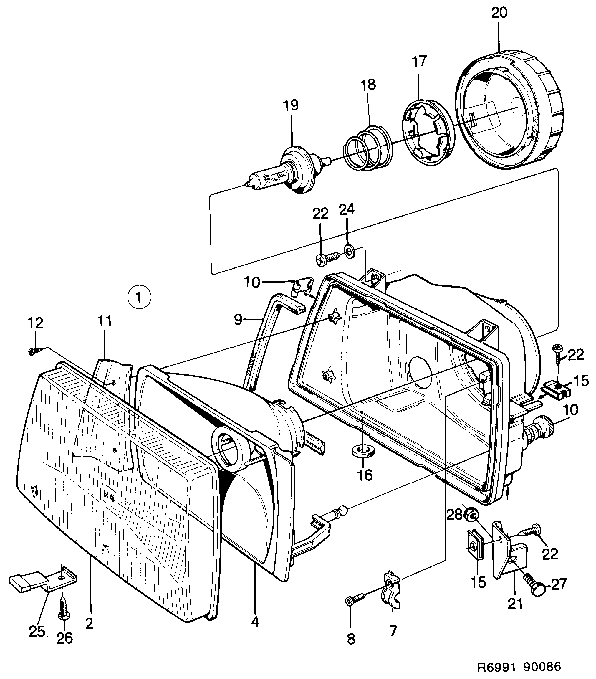 Schéma technique Saab 900 1987 - Section 340 : Eclairage