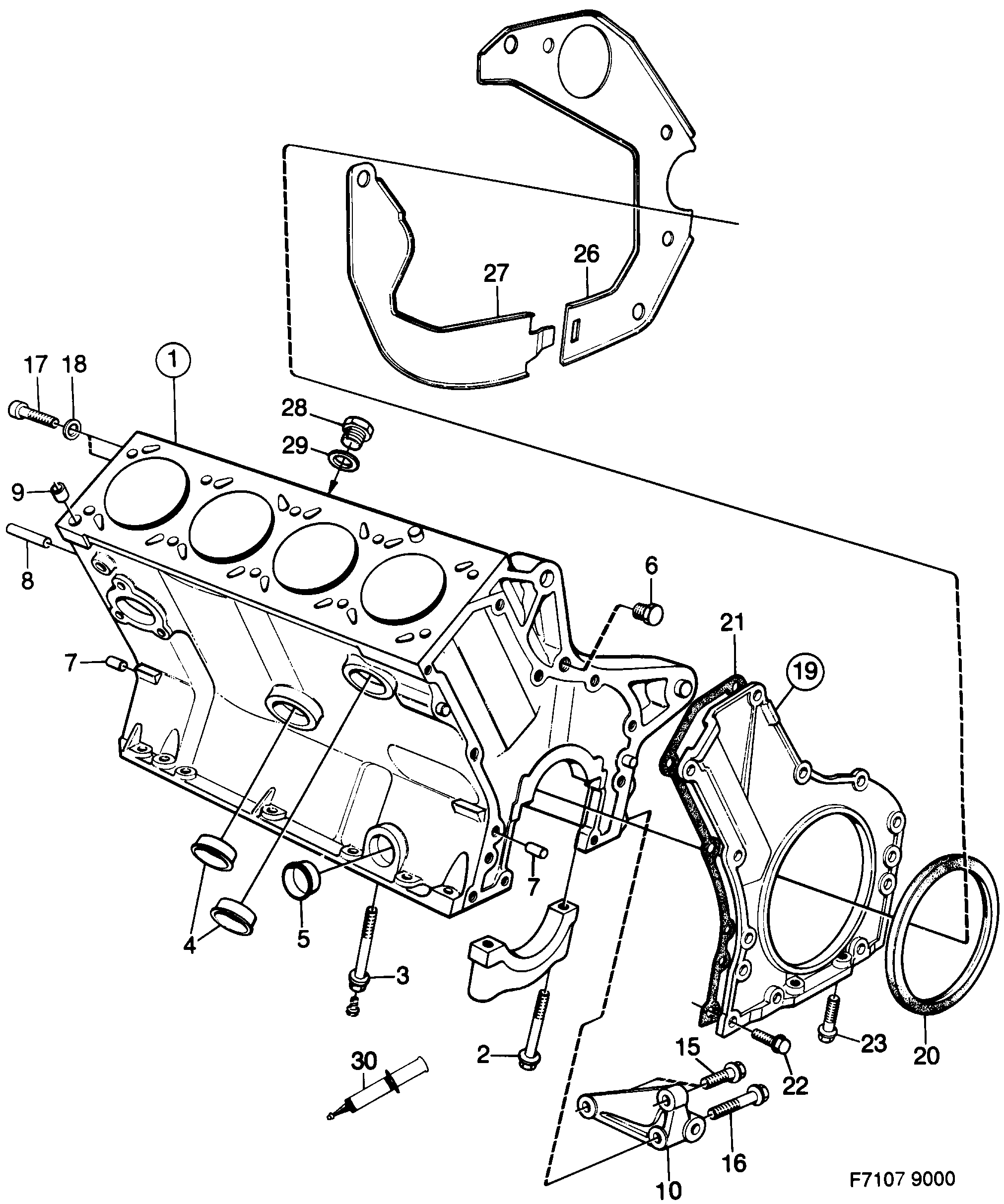 Schéma technique Saab 9000 1985 - Section 190 : Short block